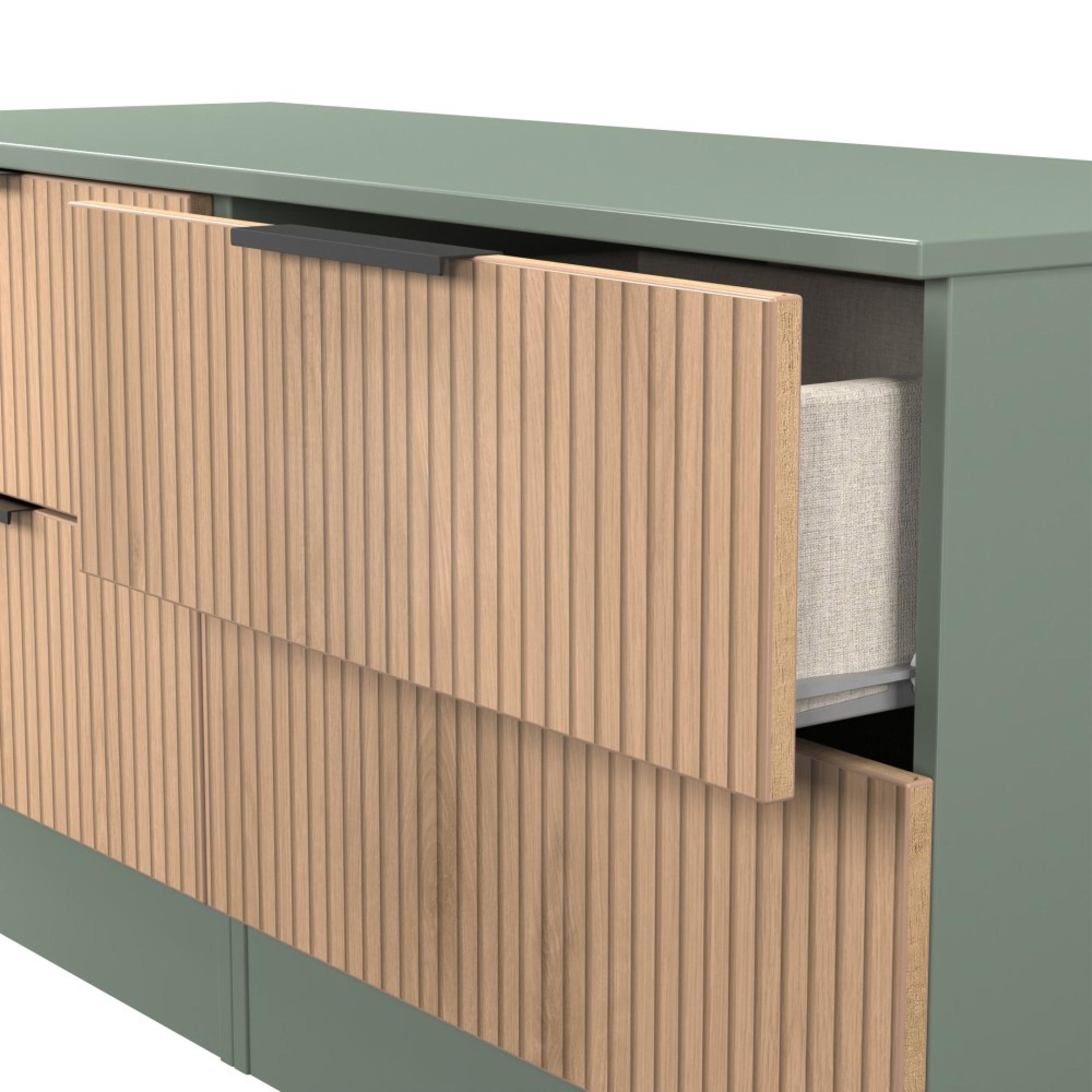 Java Fluted Bed Box - 4 Drawer - Natural and Reed Green