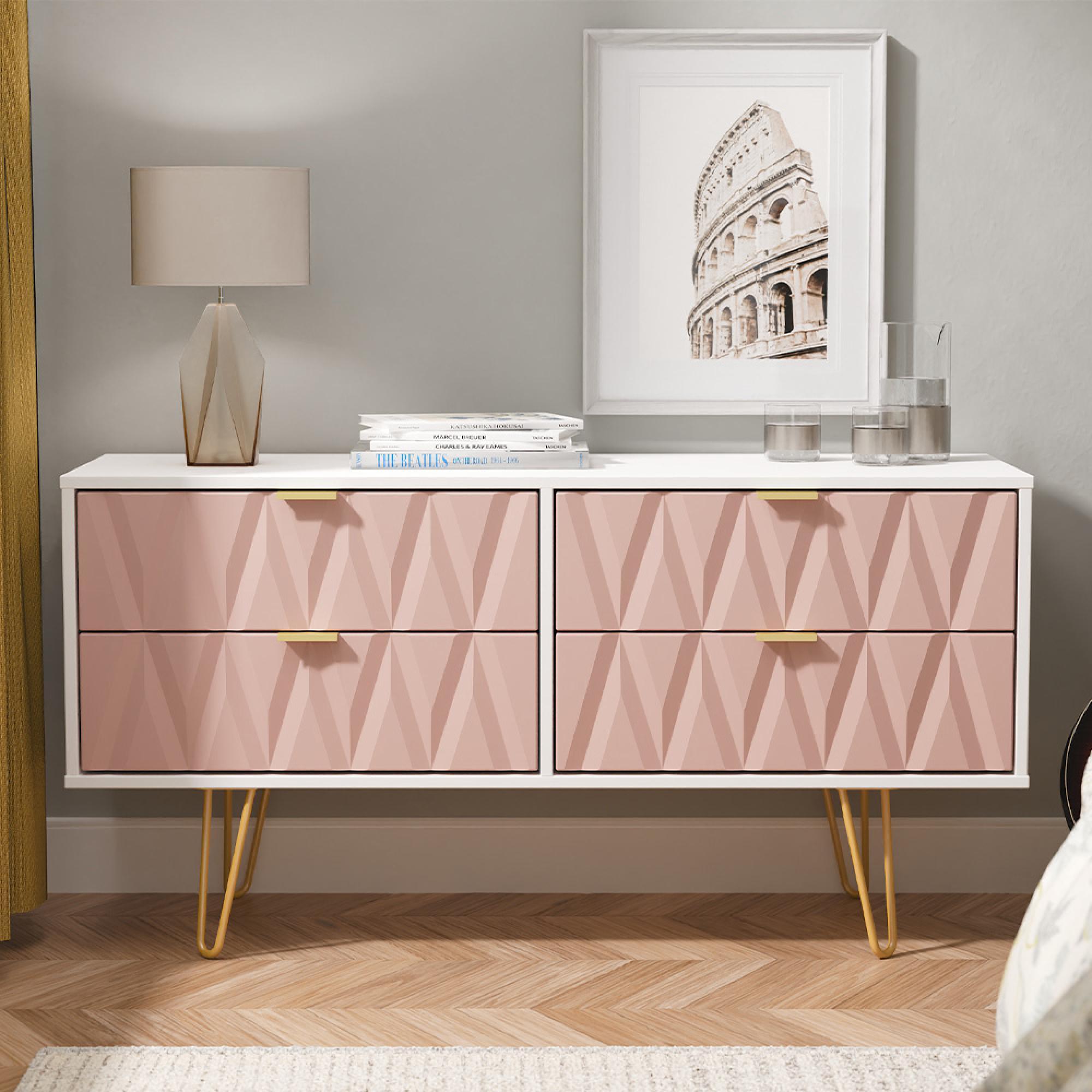 Diamond Bed Box - with Gold Hairpin Legs - Pink and White
