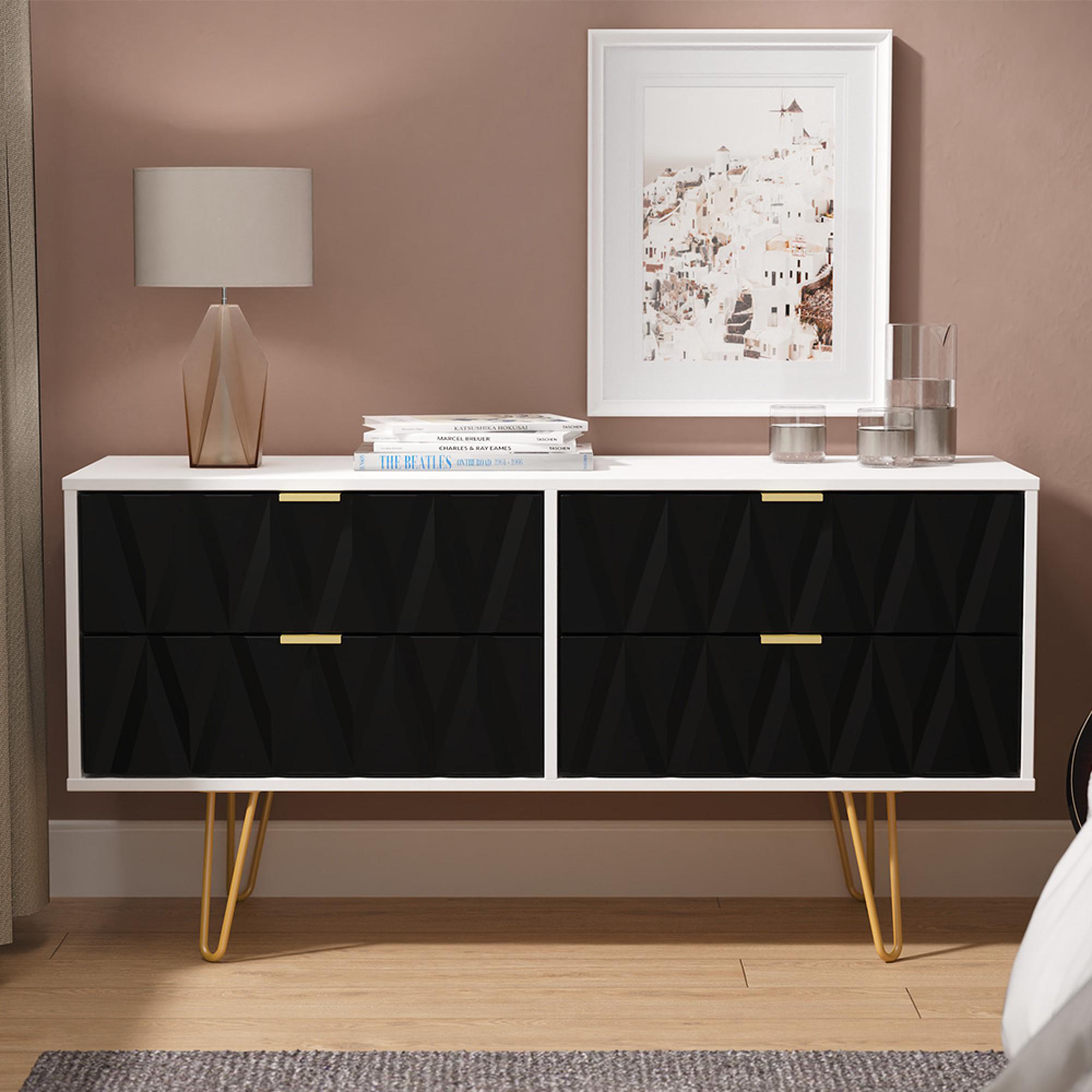 Diamond Bed Box - with Gold Hairpin Legs - Black and White