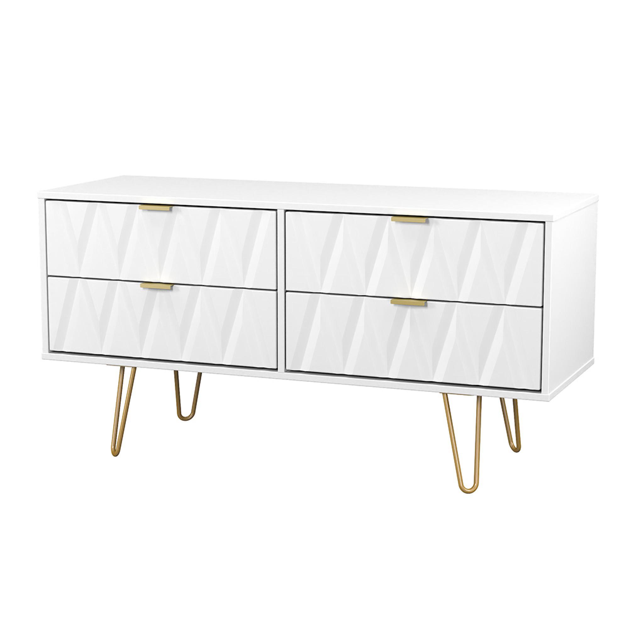 Diamond Bed Box - with Gold Hairpin Legs - White