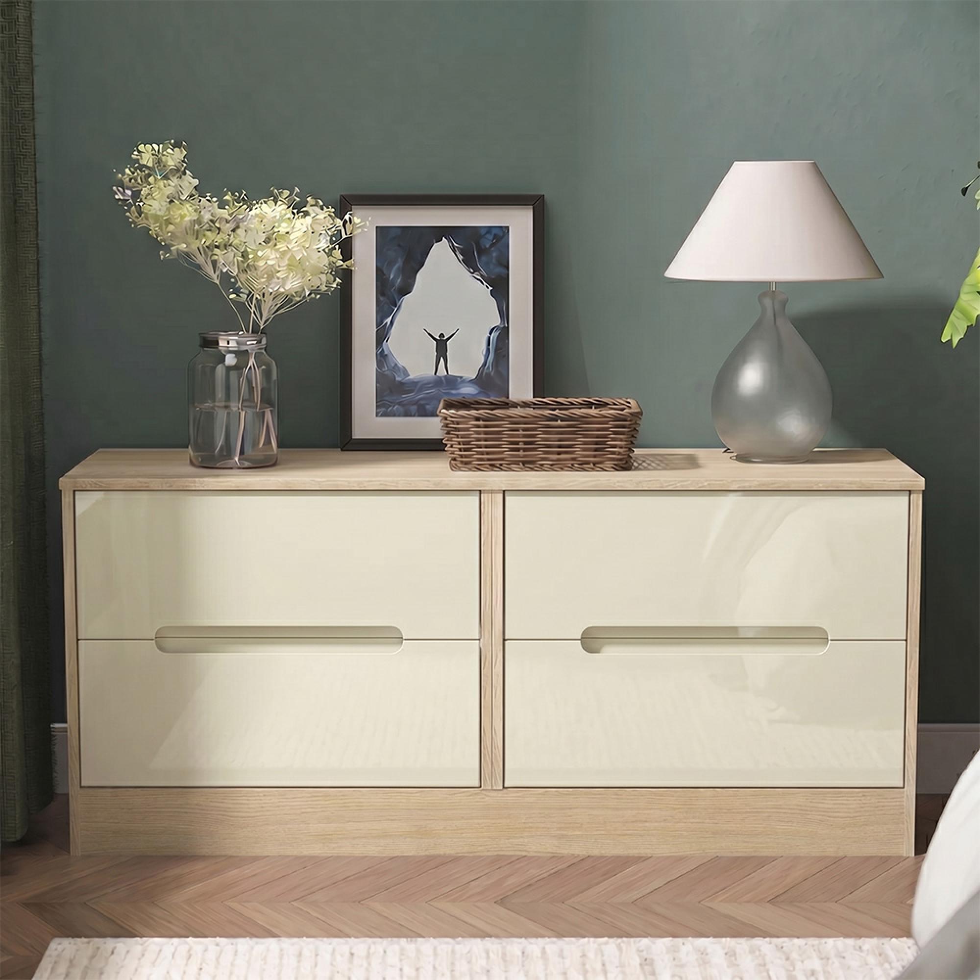 Monaco Bed Box - Cream Gloss and Light Oak