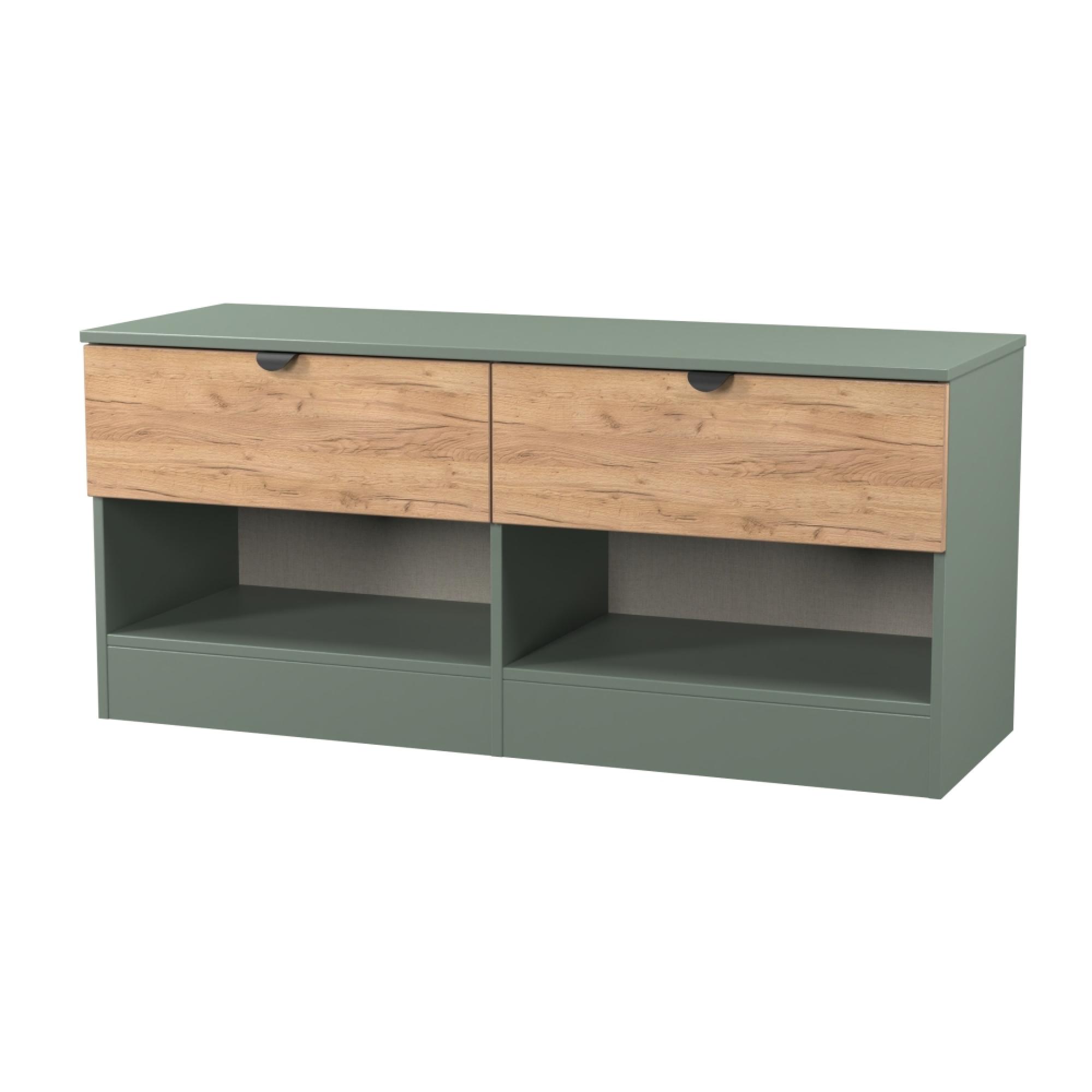 Bora Bed Box - 2 Drawer - Gold Craft Oak and Reed Green