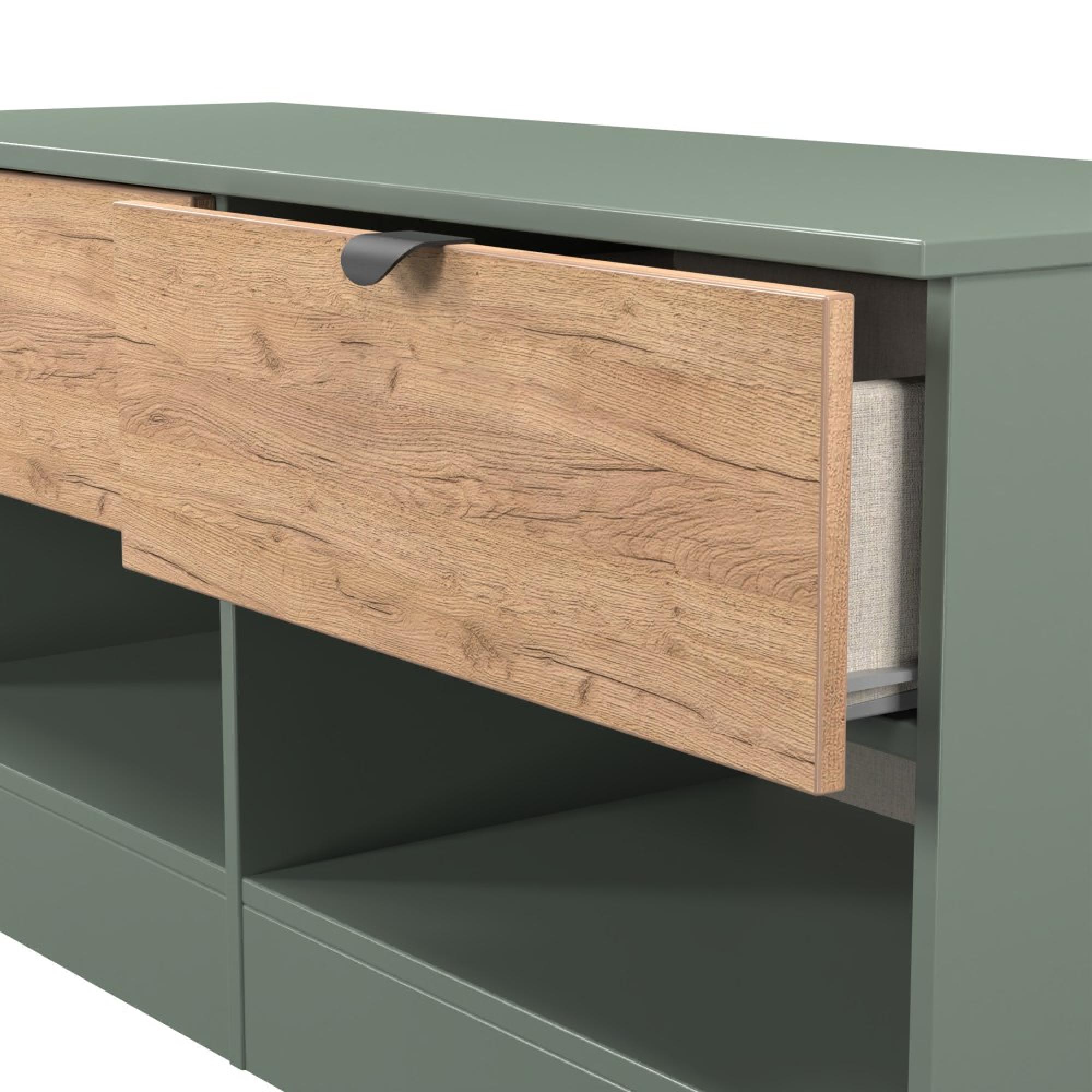 Bora Bed Box - 2 Drawer - Gold Craft Oak and Reed Green