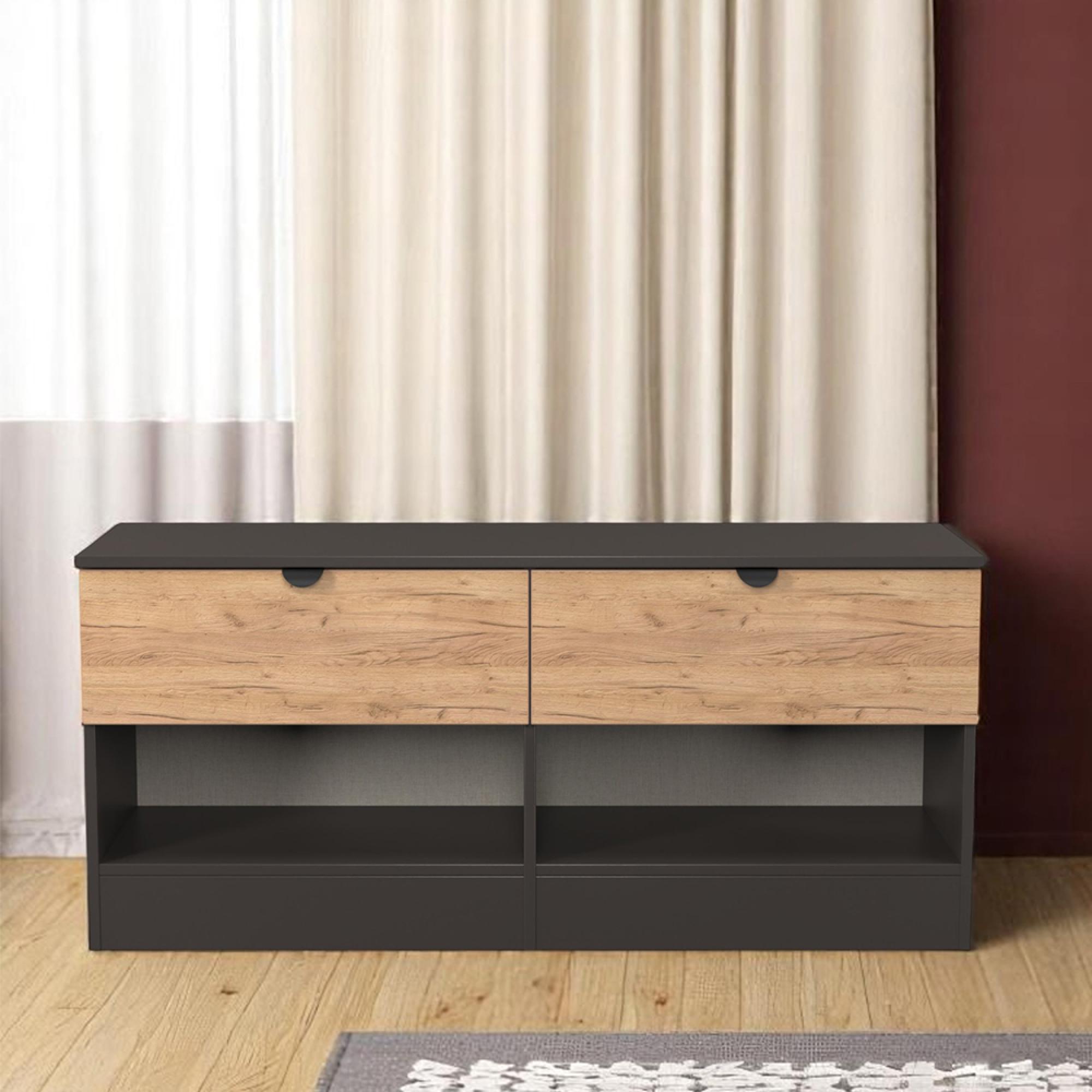 Bora Bed Box - 2 Drawer - Gold Craft Oak and Graphite
