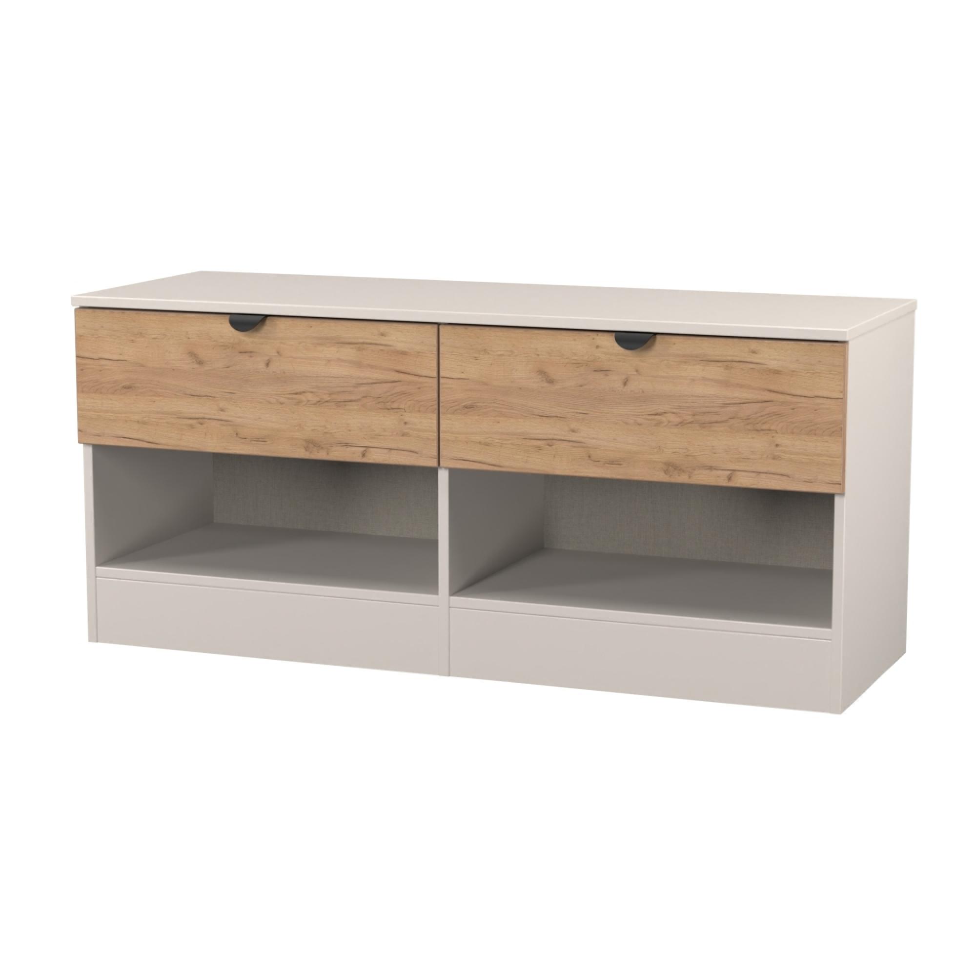 Bora Bed Box - 2 Drawer - Open Shelf - Gold Craft Oak and Kashmir Matt
