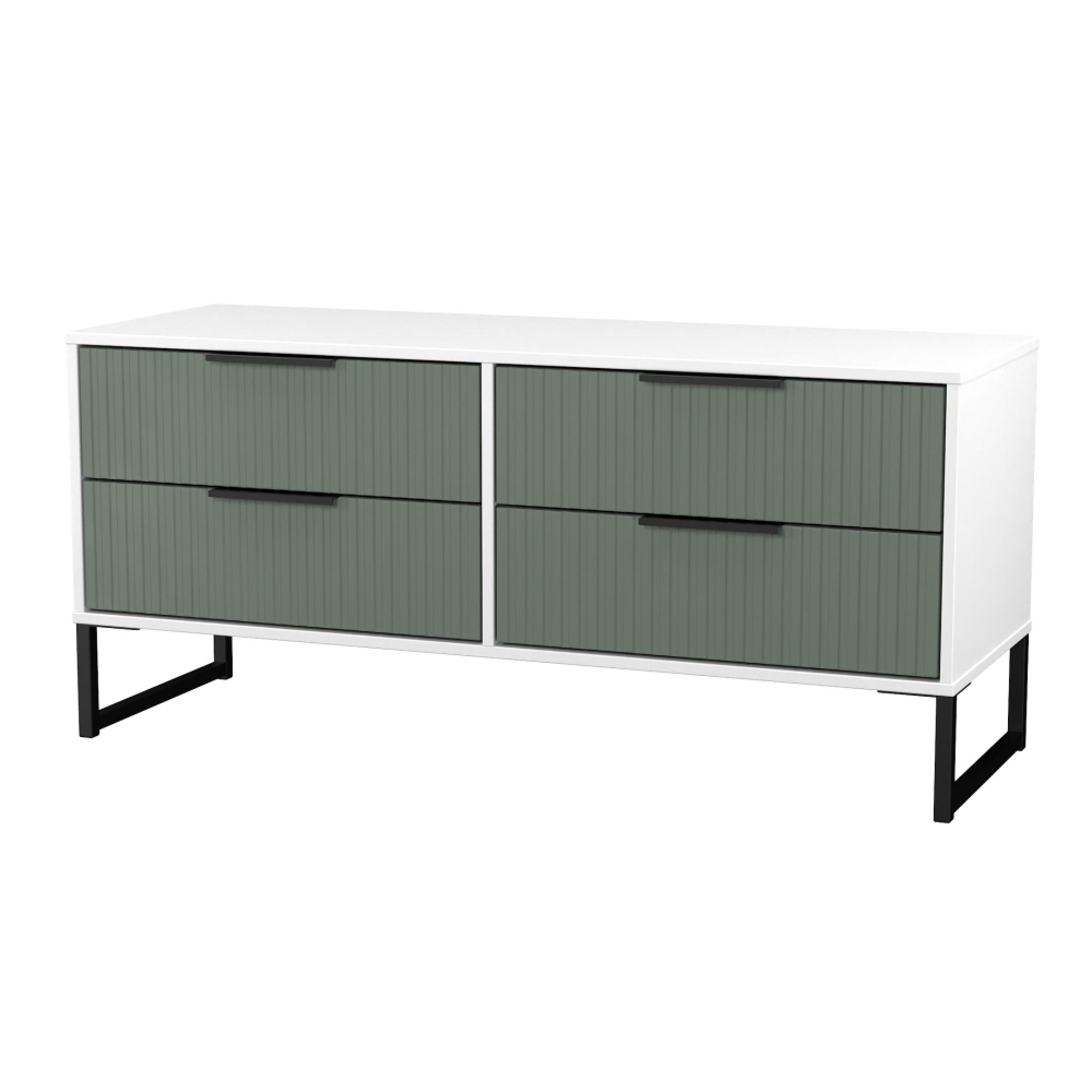 Fluted Bed Box - 4 Drawer - Reed Green and White Matt