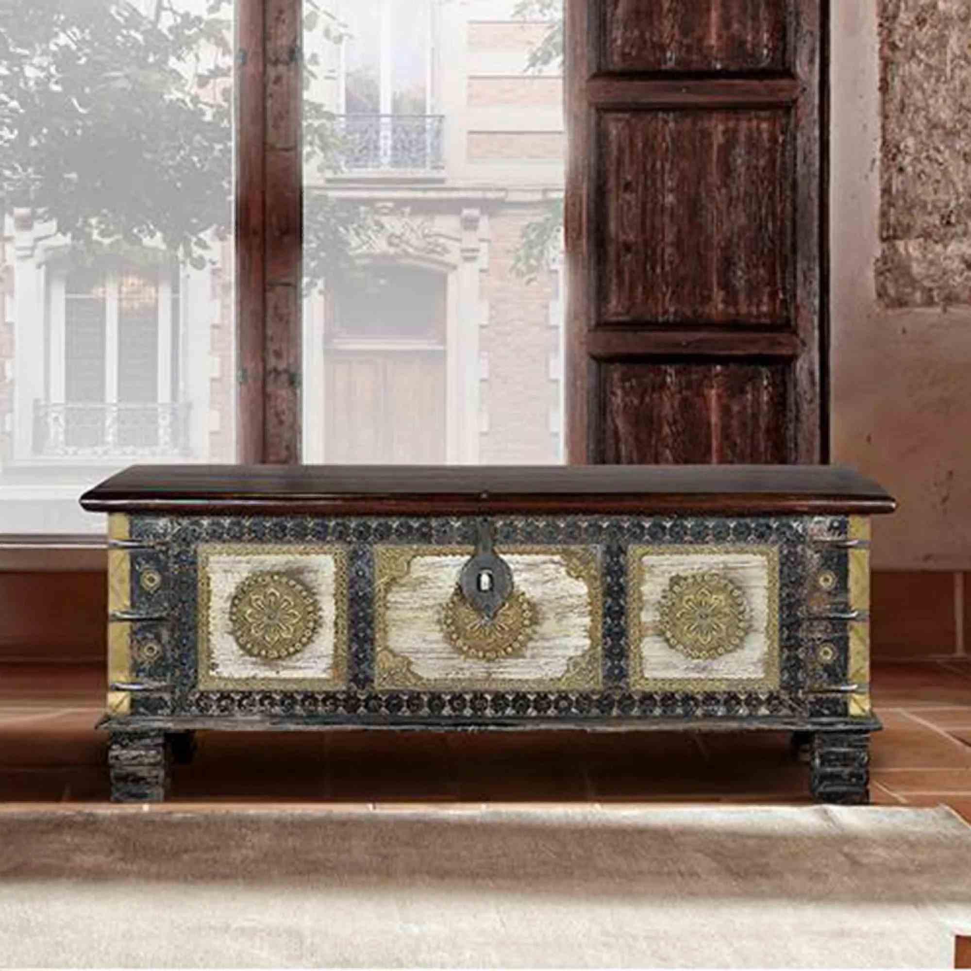 Alpen Storage Trunk - Carved Walnut Mango Wood