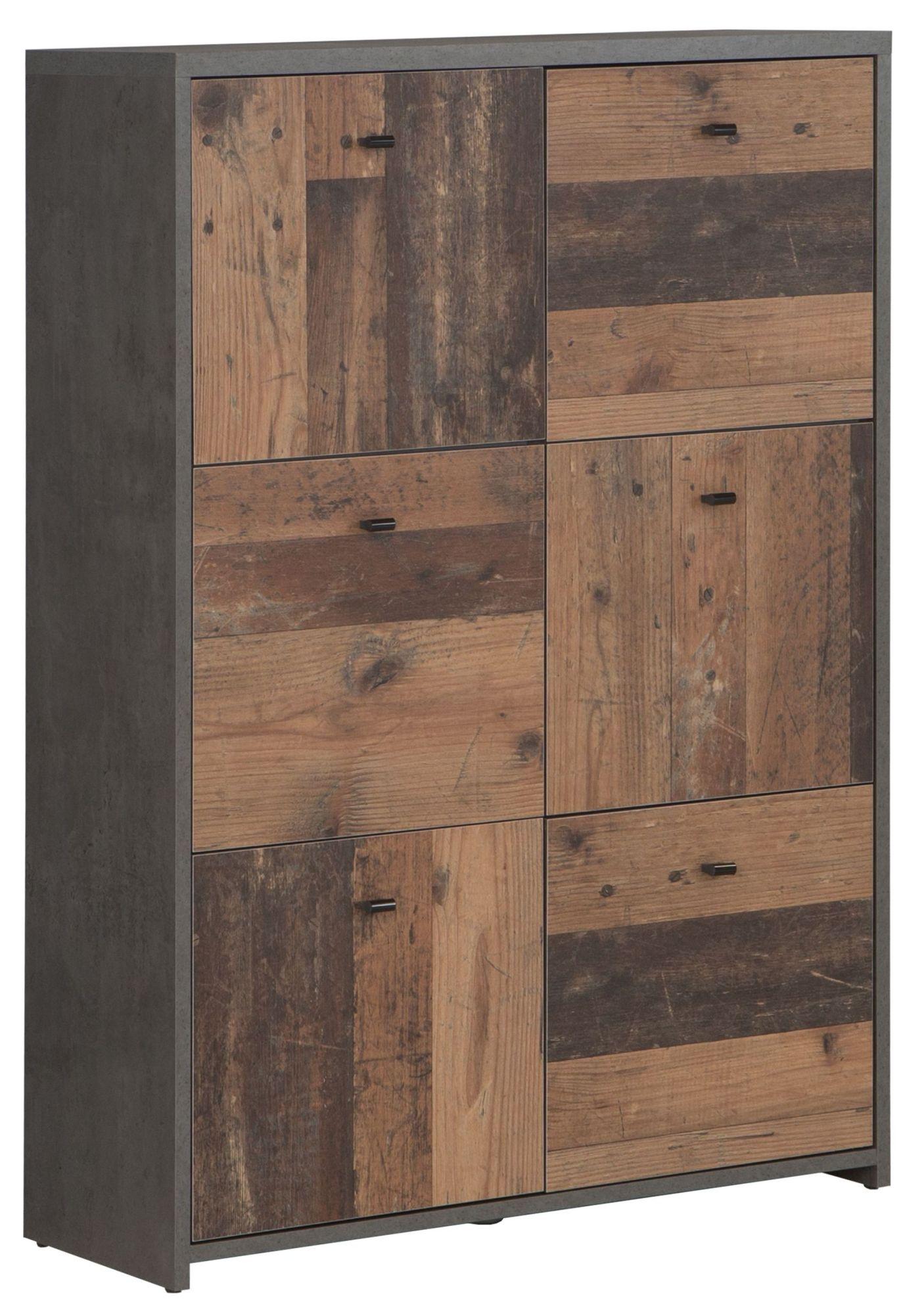 Best Grey Concrete Effect and Vintage Wood 6 Door Storage Cabinet