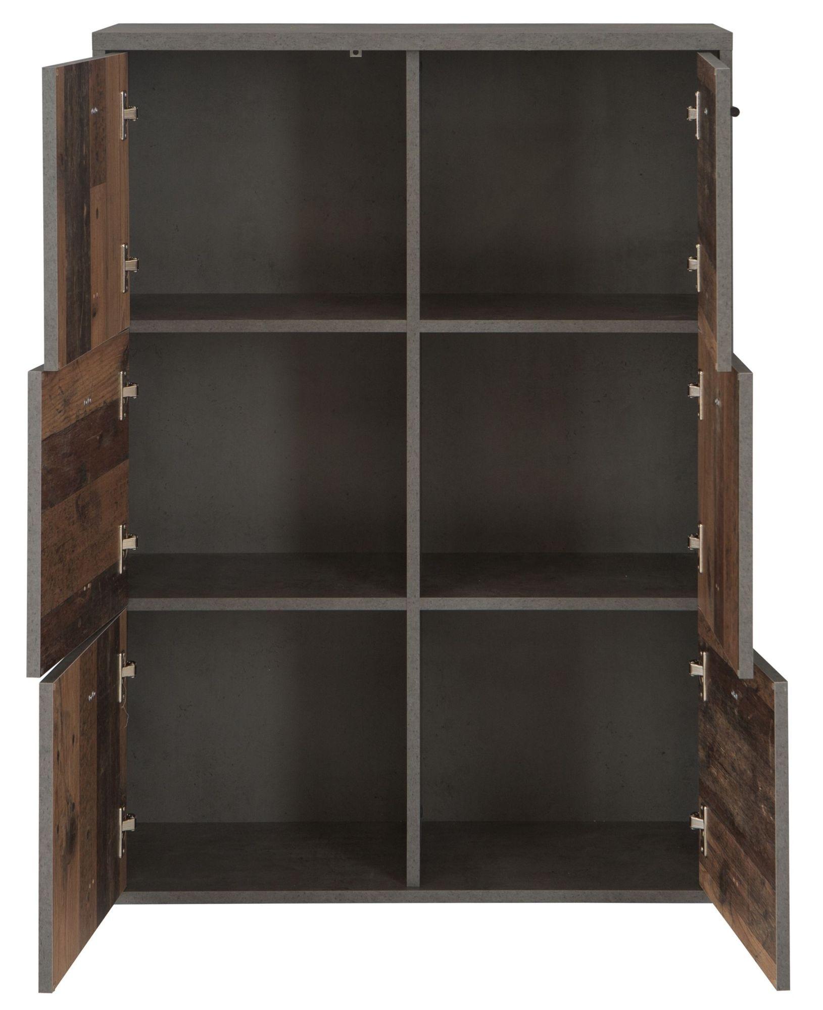Best Grey Concrete Effect and Vintage Wood 6 Door Storage Cabinet