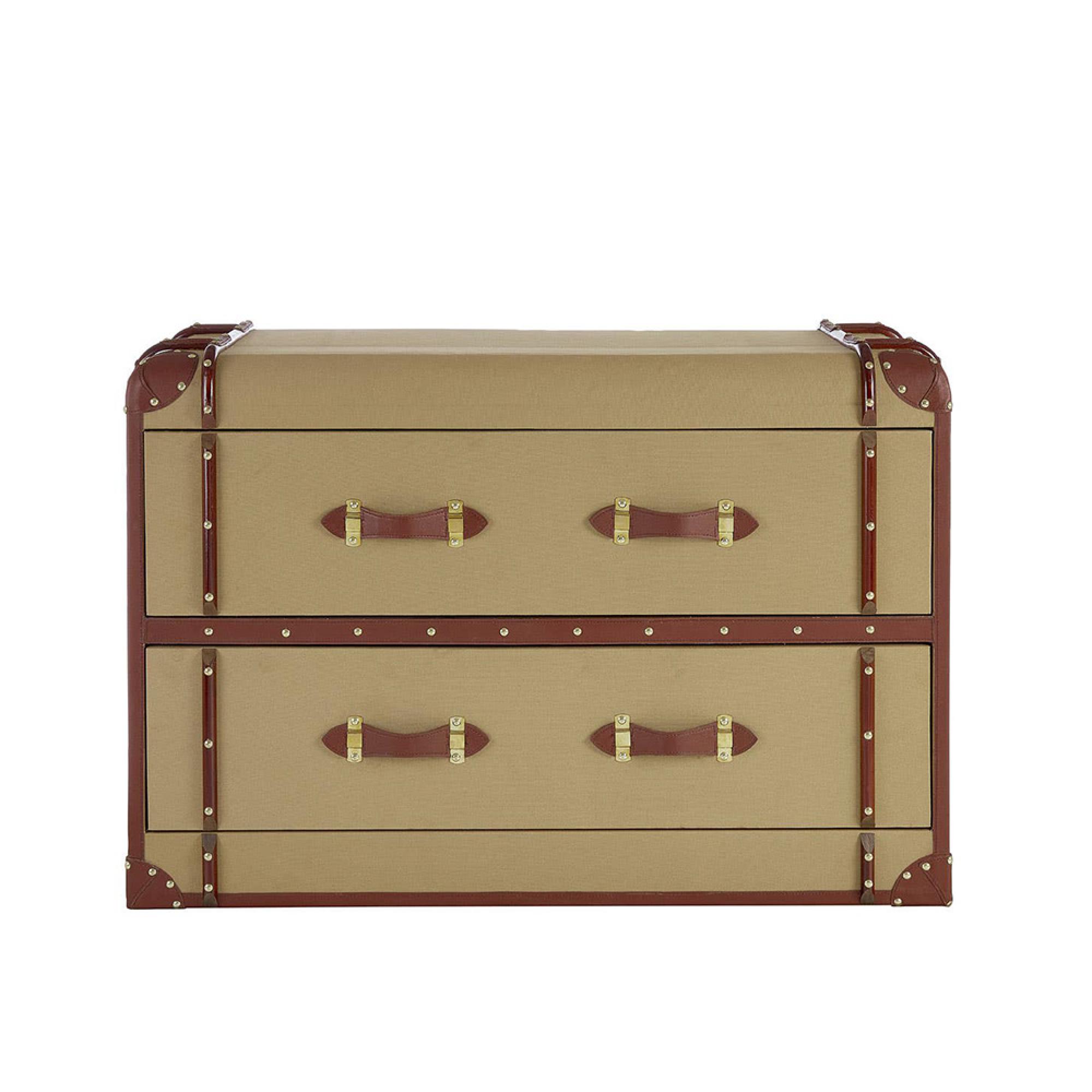 Columbus Cabinet - 2 Drawer - Canvas with Leather Trim