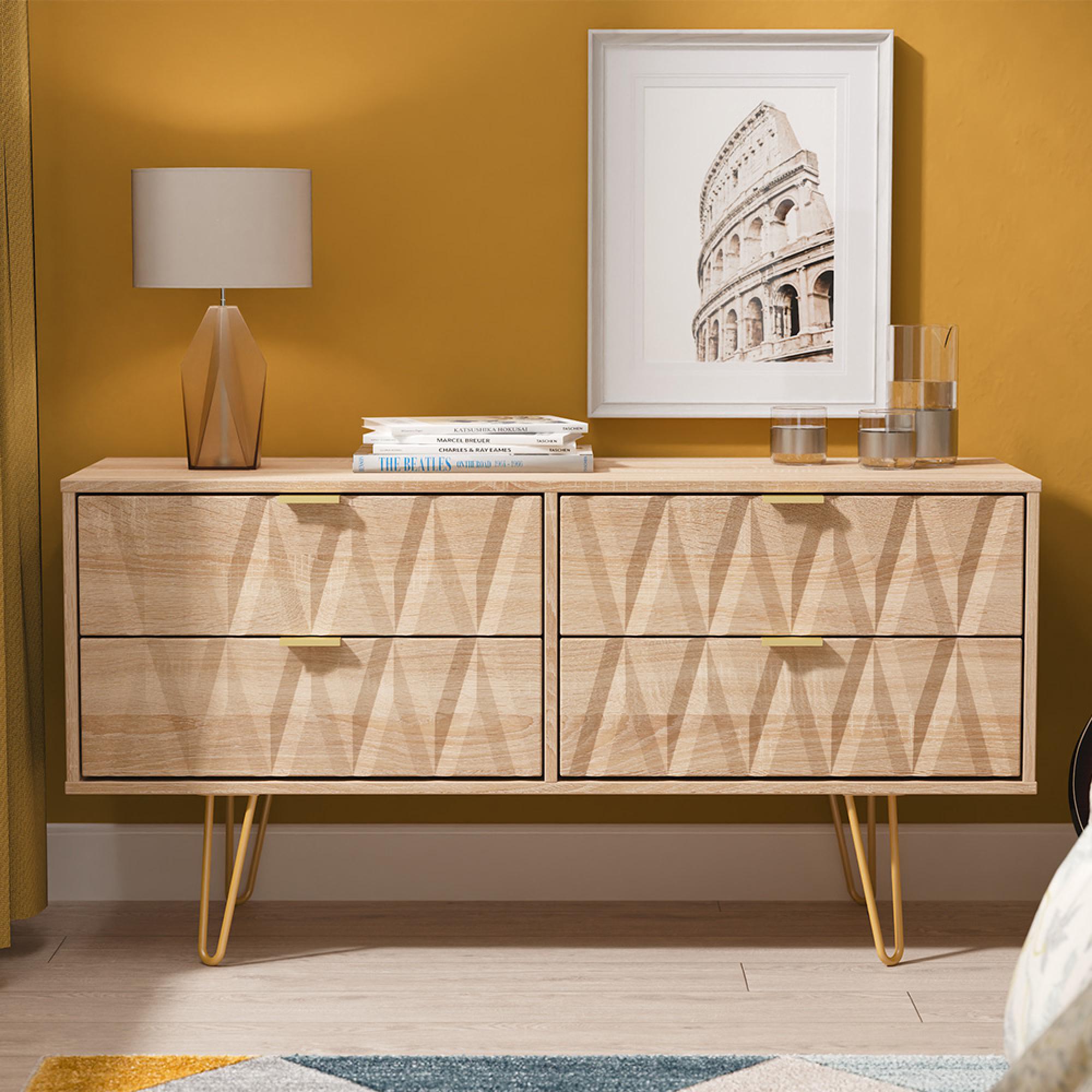 Diamond Bed Box - with Gold Hairpin Legs - Oak