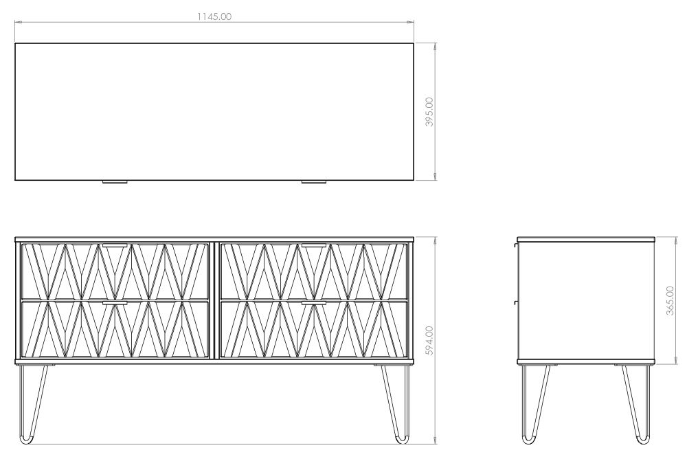 Diamond Bed Box - with Gold Hairpin Legs - Oak