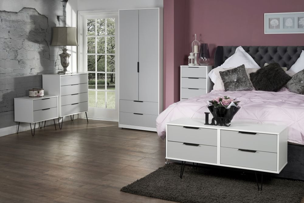 Hong Kong Bed Box - with Hairpin Legs - Grey and White