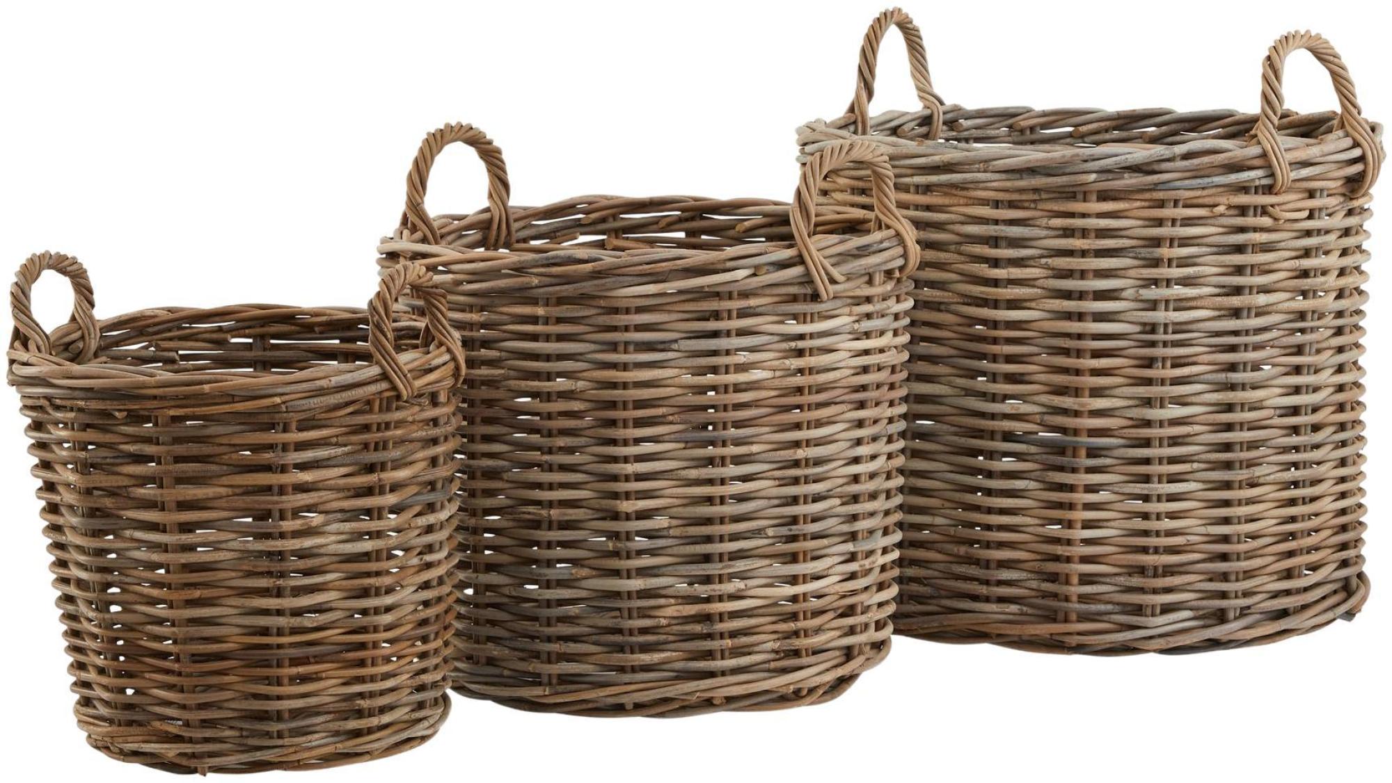 Kubu Rattan Storage Baskets - Round - Set of 3 - Wicker