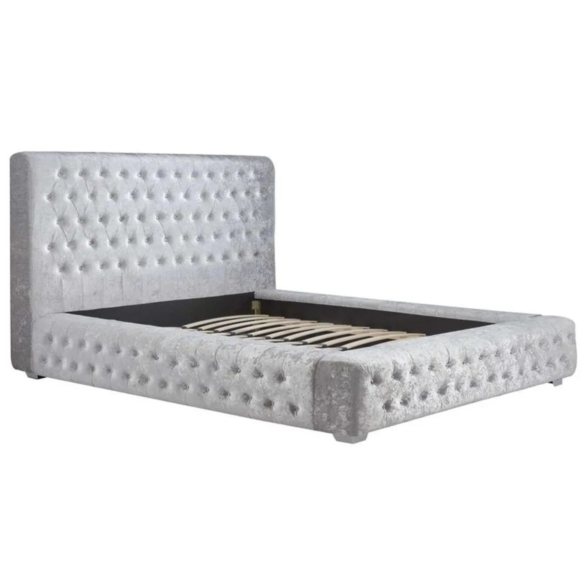 Grande Bed - Steel Crushed Velvet Fabric - Sizes Available