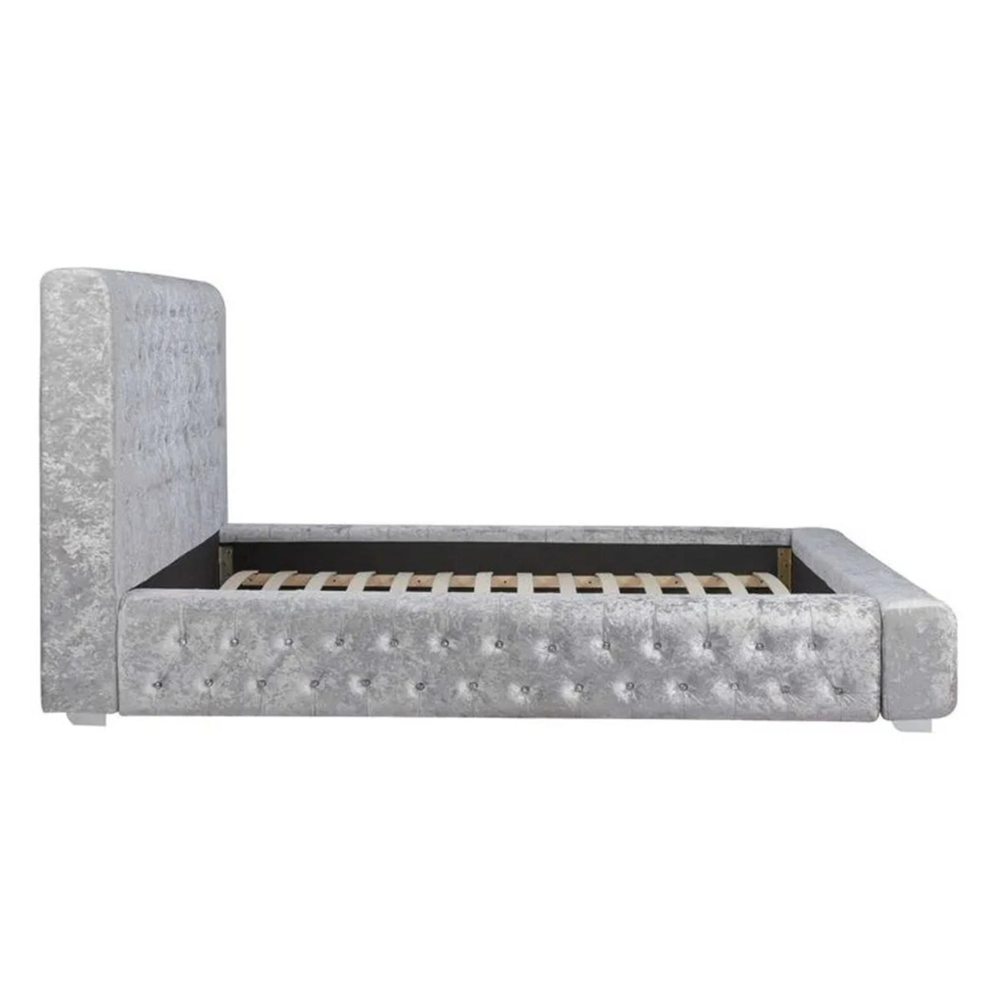 Grande Bed - Steel Crushed Velvet Fabric - Sizes Available