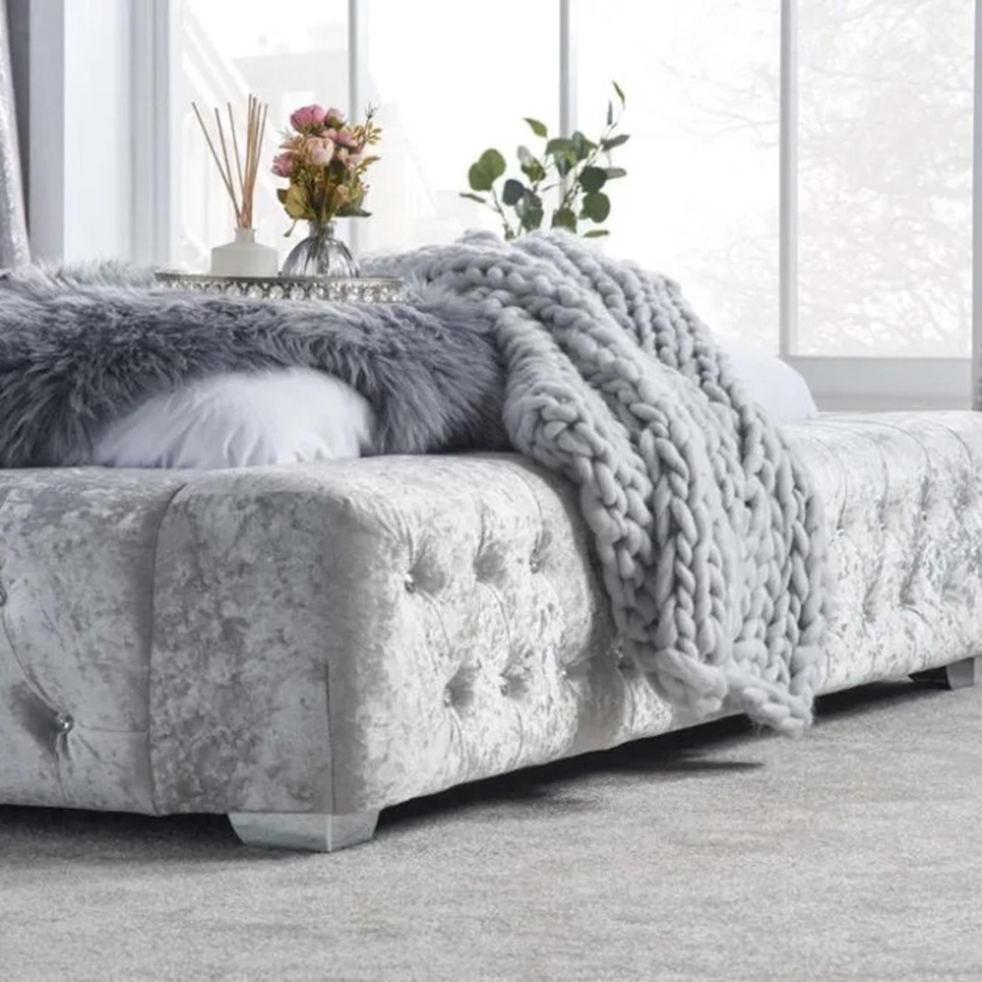 Grande Bed - Steel Crushed Velvet Fabric - Sizes Available