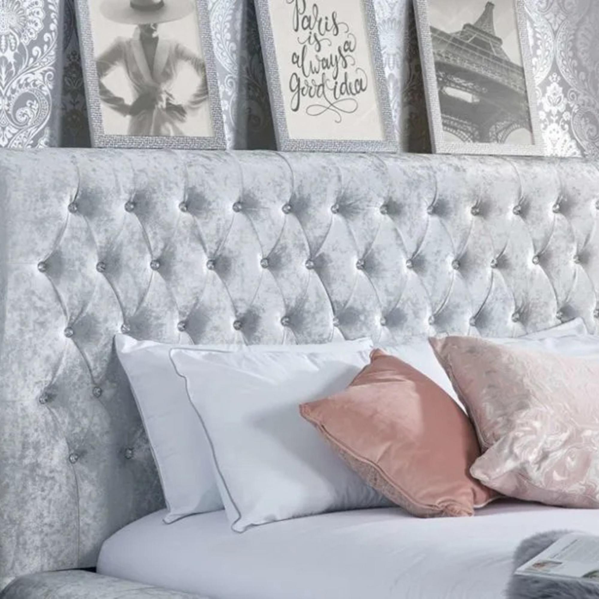 Grande Bed - Steel Crushed Velvet Fabric - Sizes Available