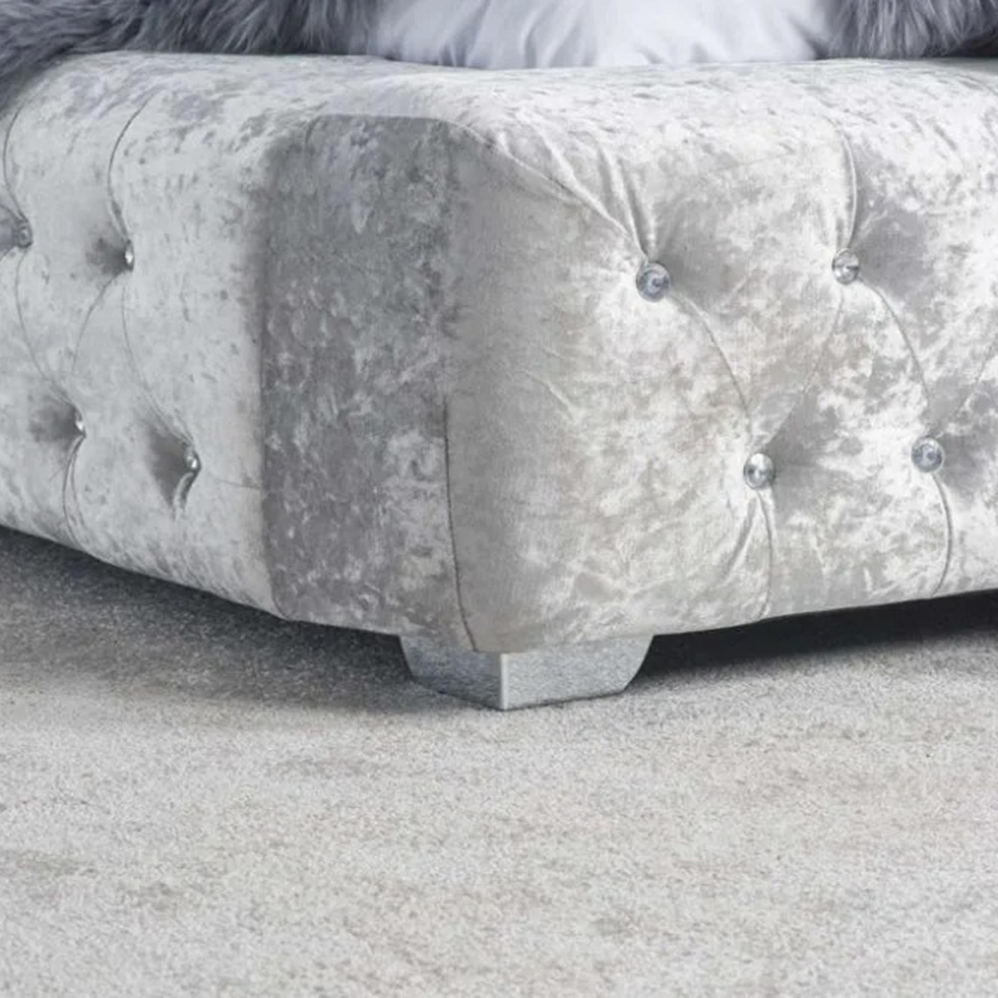 Grande Bed - Steel Crushed Velvet Fabric - Sizes Available