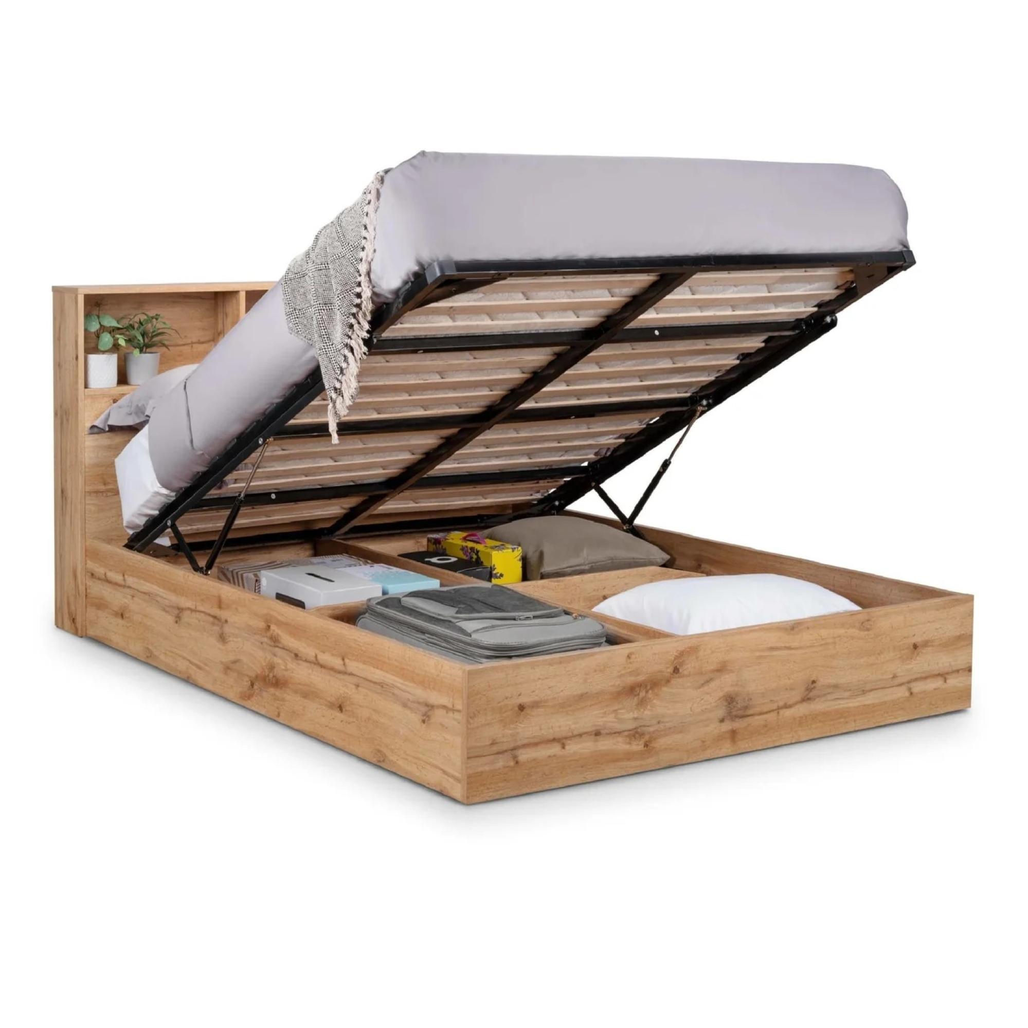 Bali Oak Ottoman Storage Bed - Sizes Available
