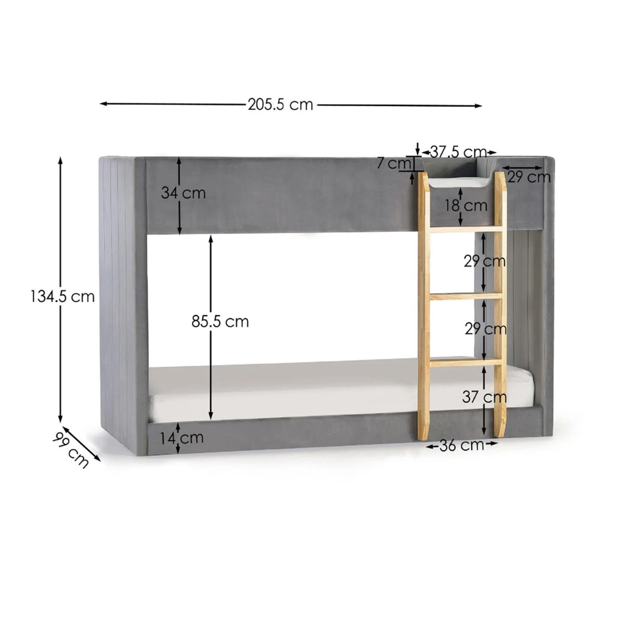 Daytona Fabric Upholstered Bunk Bed - Grey