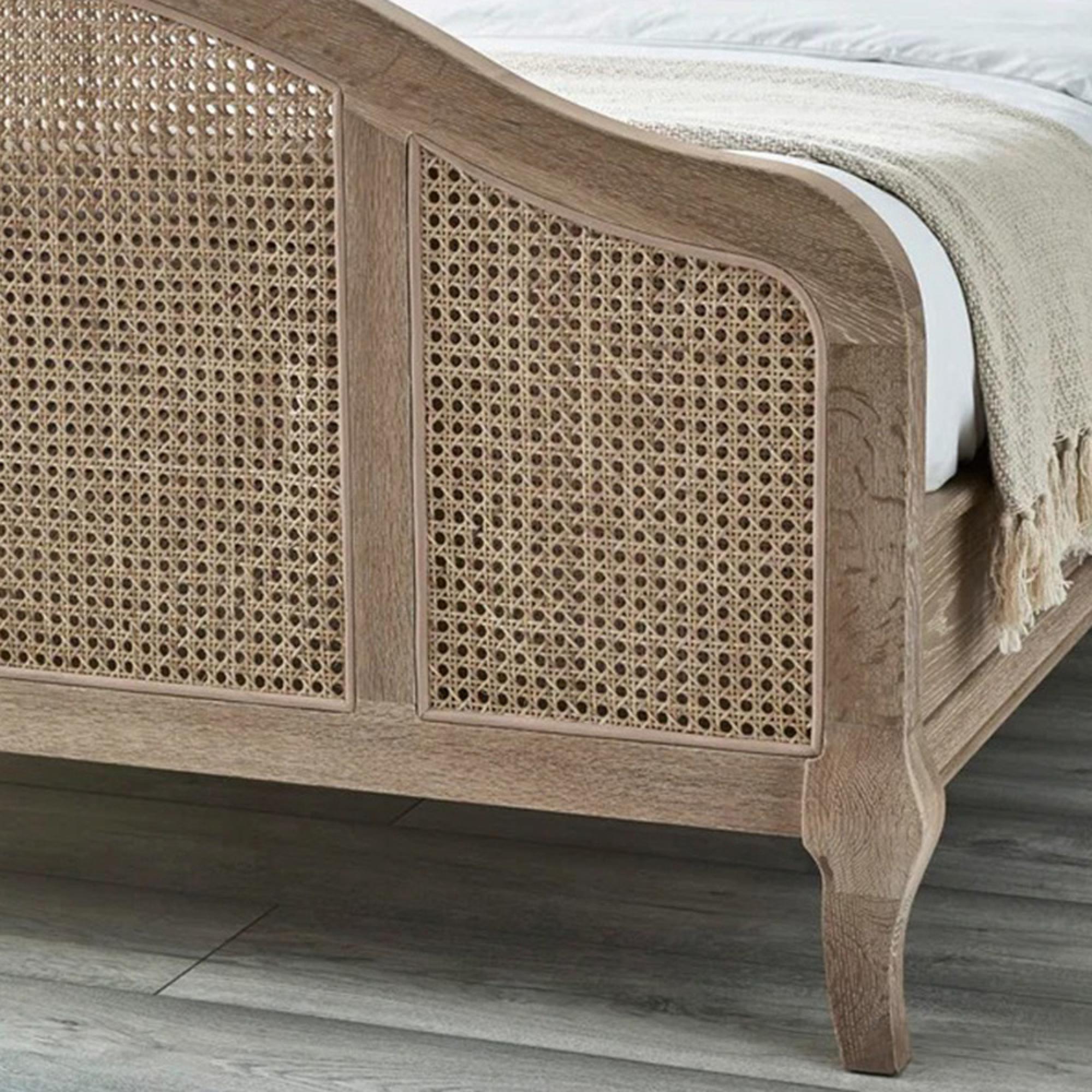 Fleur Rattan Bed - Oak - Sizes Available