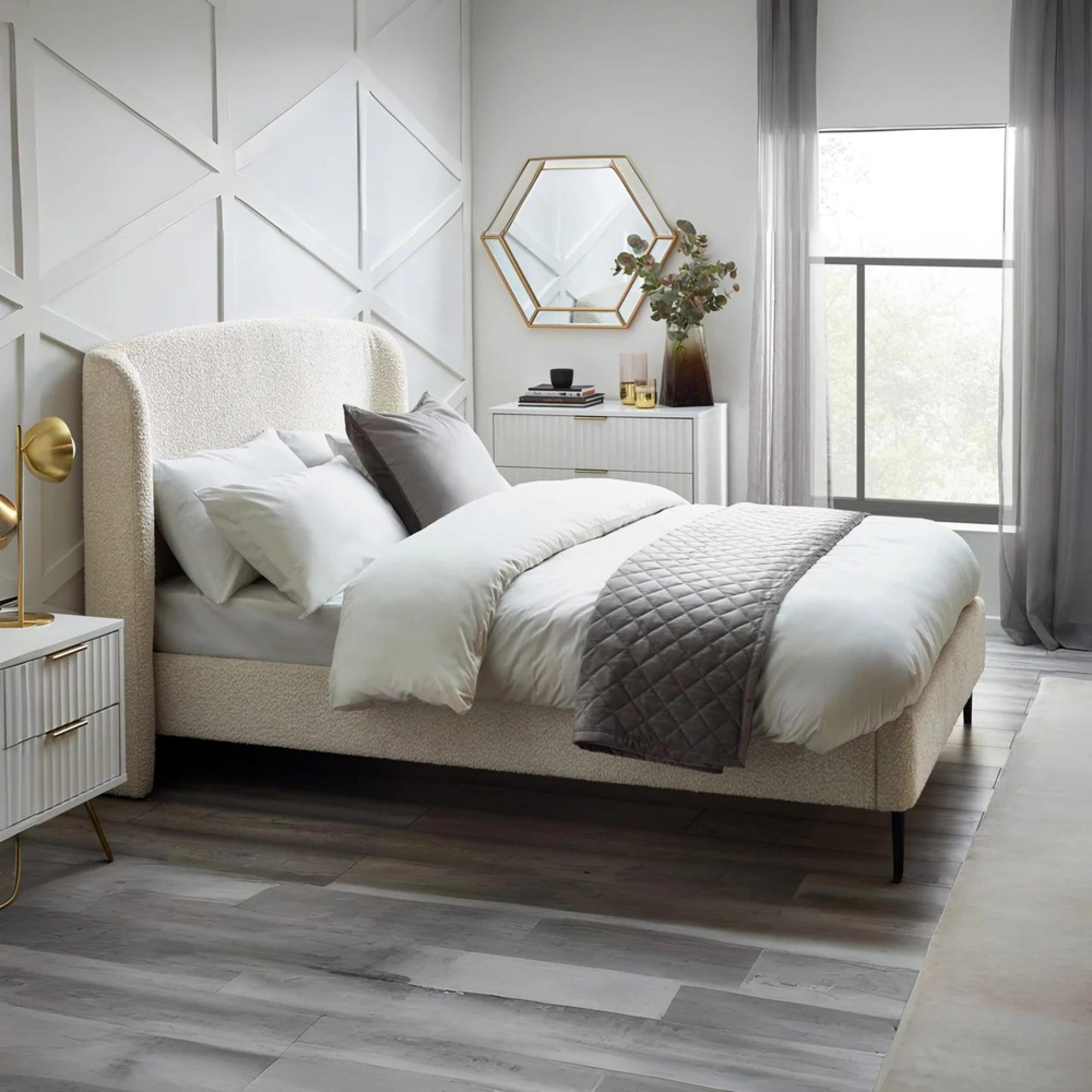 Eden Bed - Ivory Boucle Fabric - Sizes Available