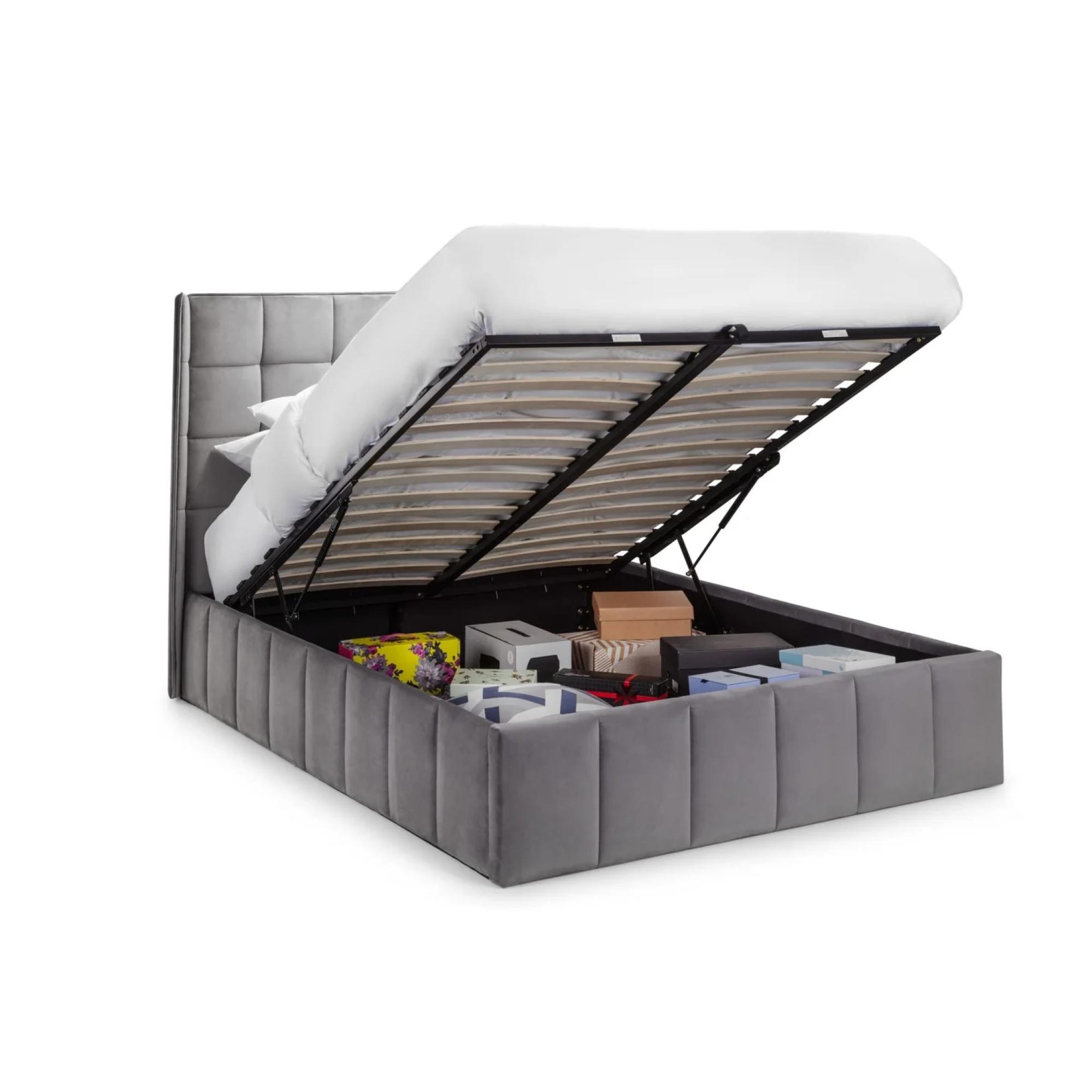Gatsby Ottoman Storage Bed - Light Grey Fabric - Sizes Available