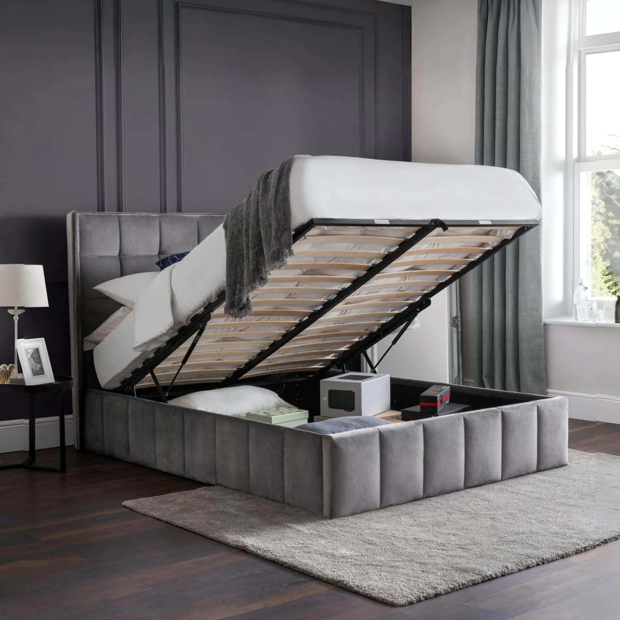 Gatsby Ottoman Storage Bed - Light Grey Fabric - Sizes Available