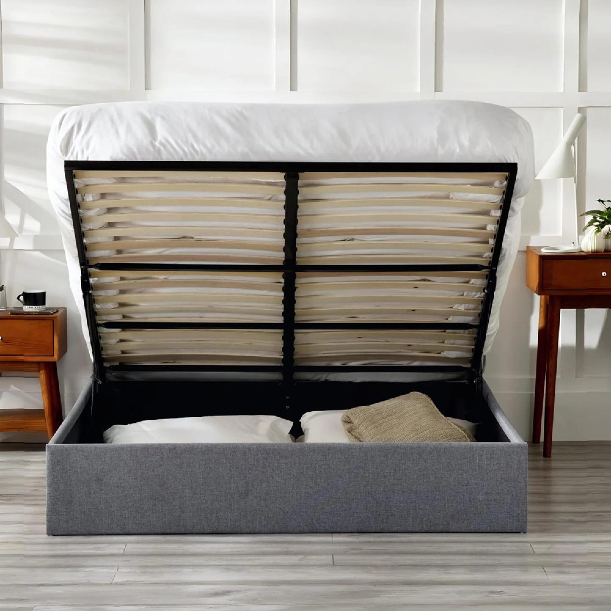 Merida Ottoman Storage Bed - Grey Fabric - Sizes Available