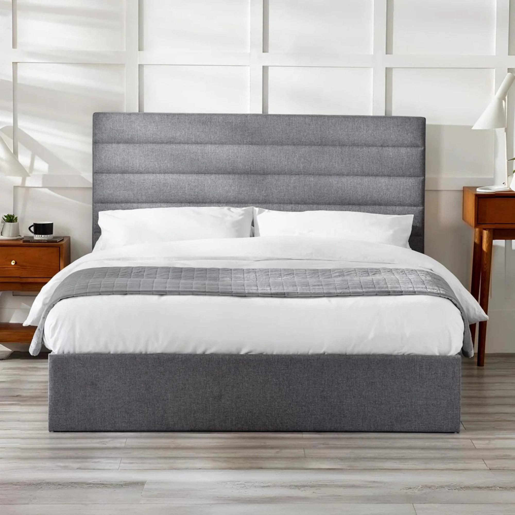 Merida Ottoman Storage Bed - Grey Fabric - Sizes Available