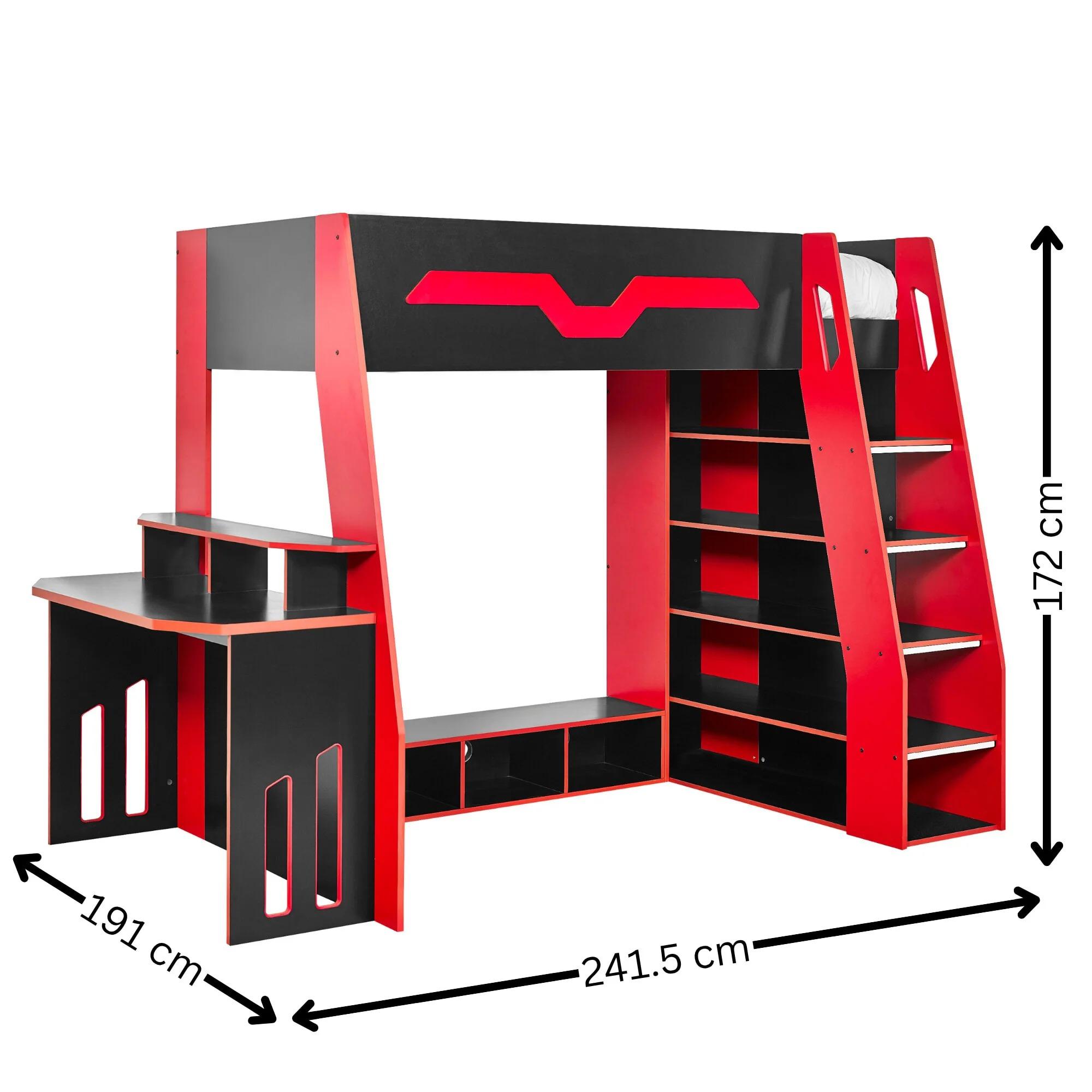 Eagle Gaming Highsleeper Bunk Bed - Black and Red