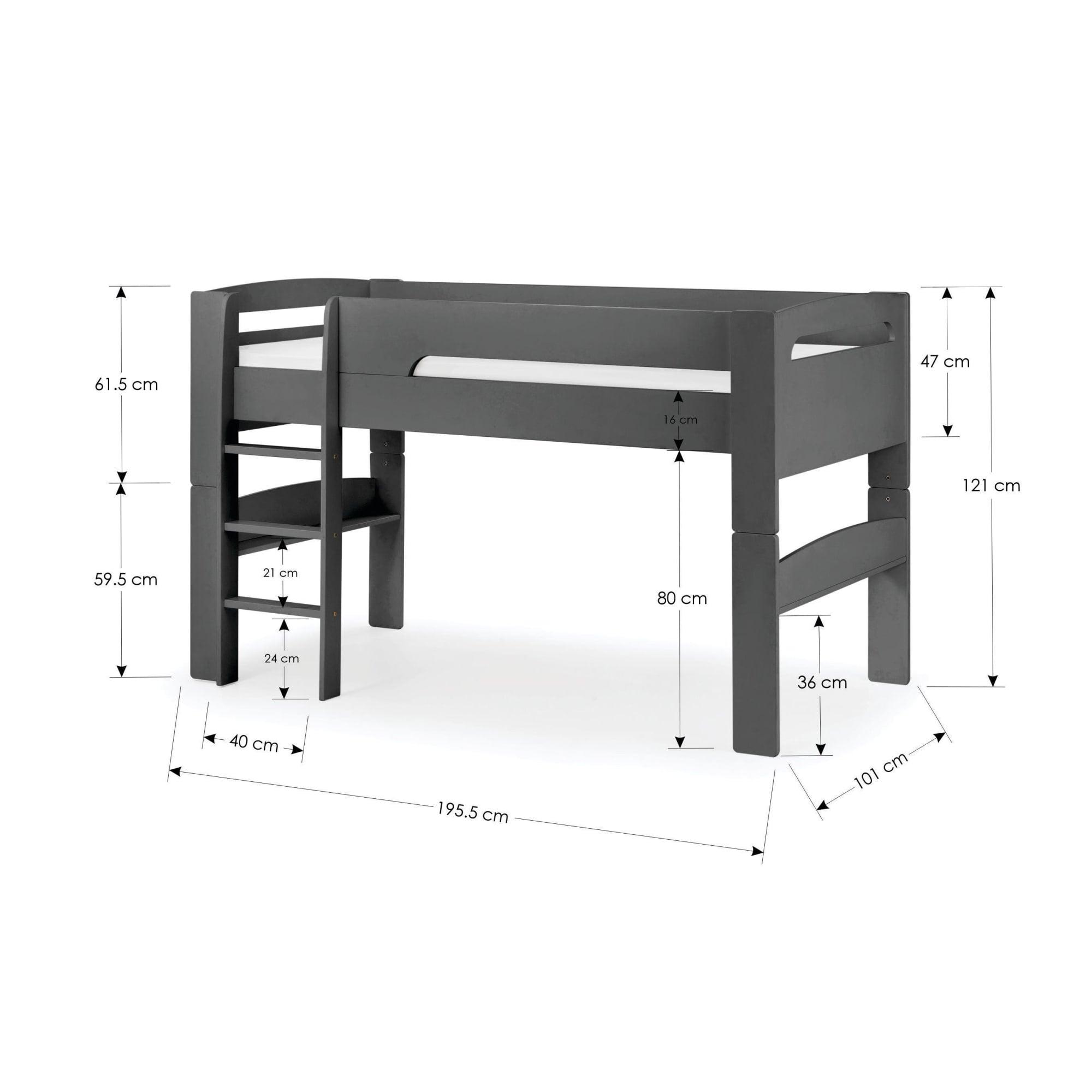 Pluto Midsleeper Bed - Dark Grey