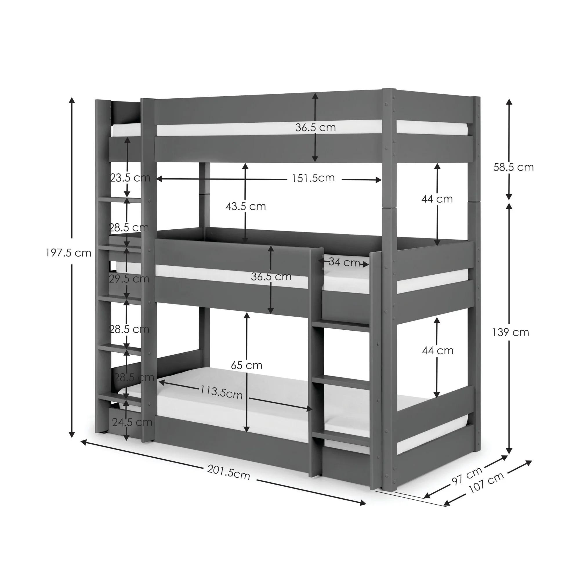 Trio Bunk Bed - 3 Level - Dark Grey
