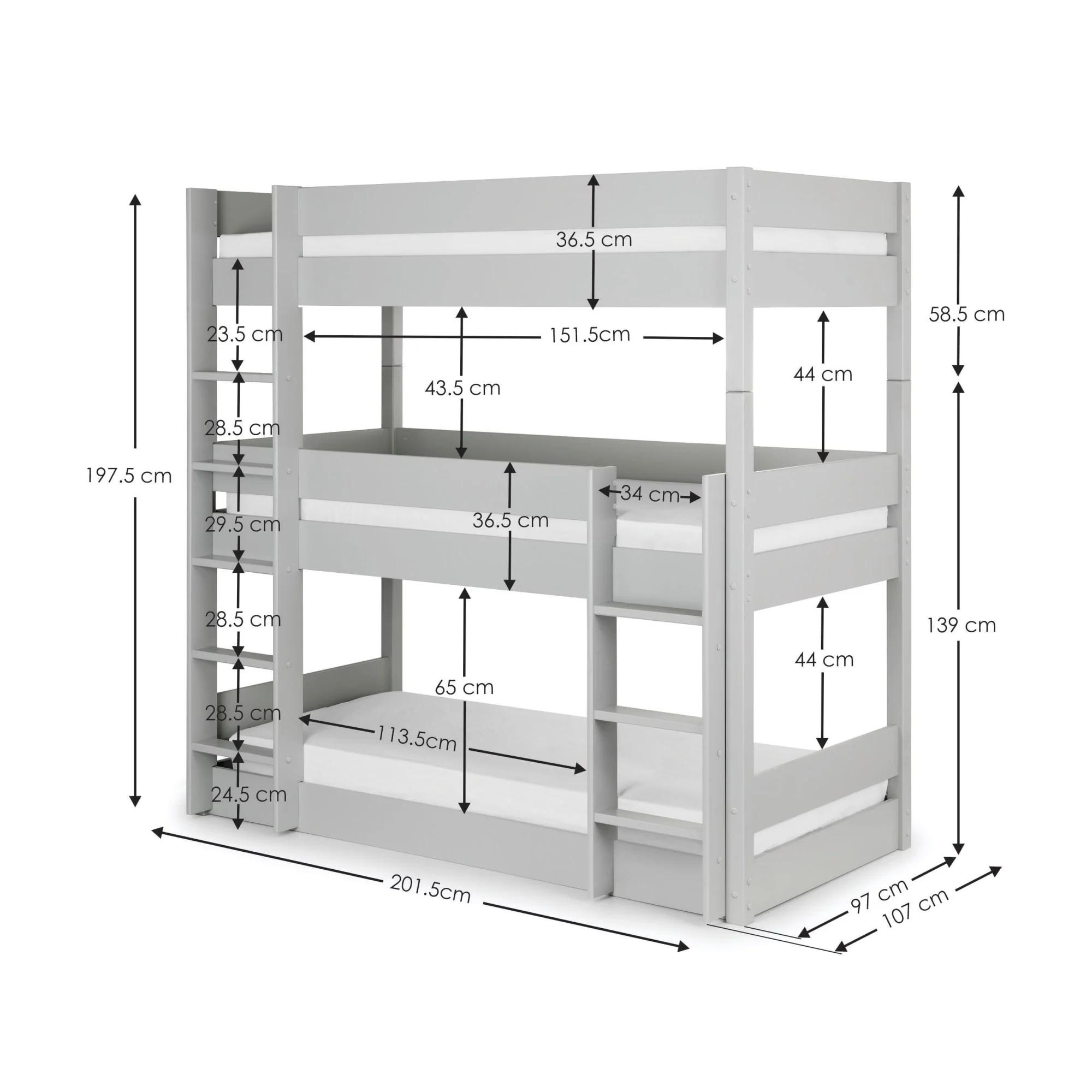Trio Bunk Bed - 3 Level - Grey
