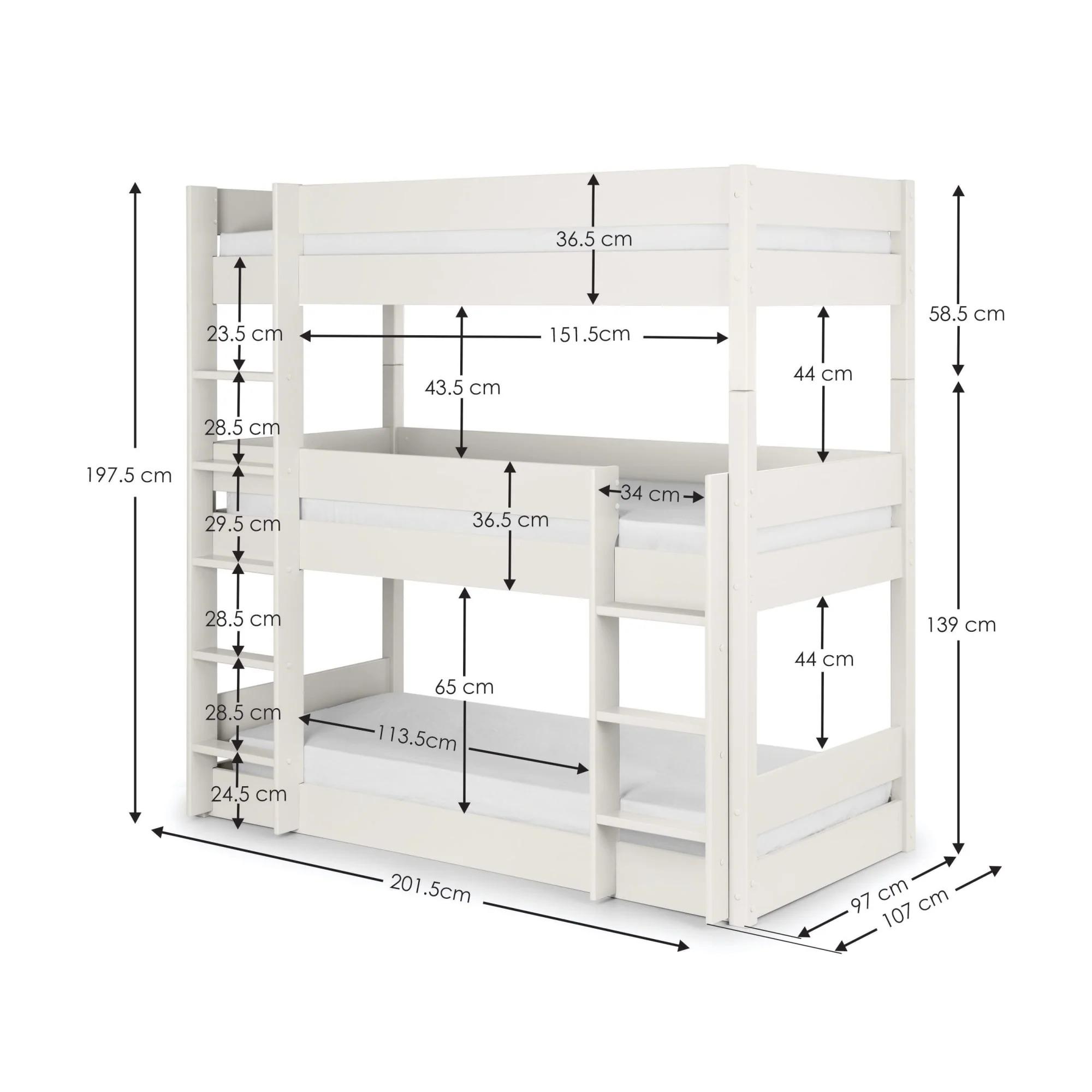 Trio Bunk Bed - 3 Level - White
