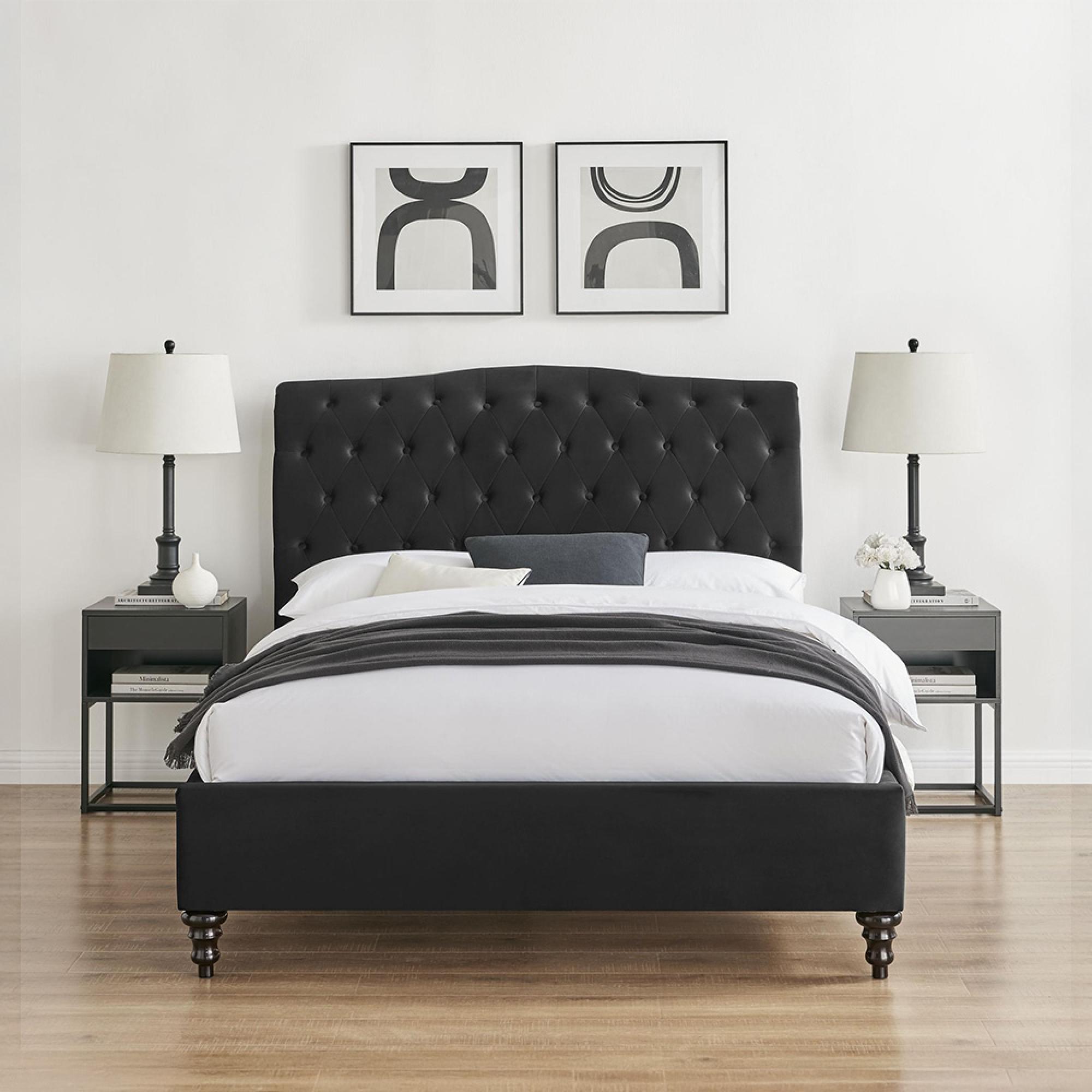 Roma Black Fabric Bed - Sizes Available