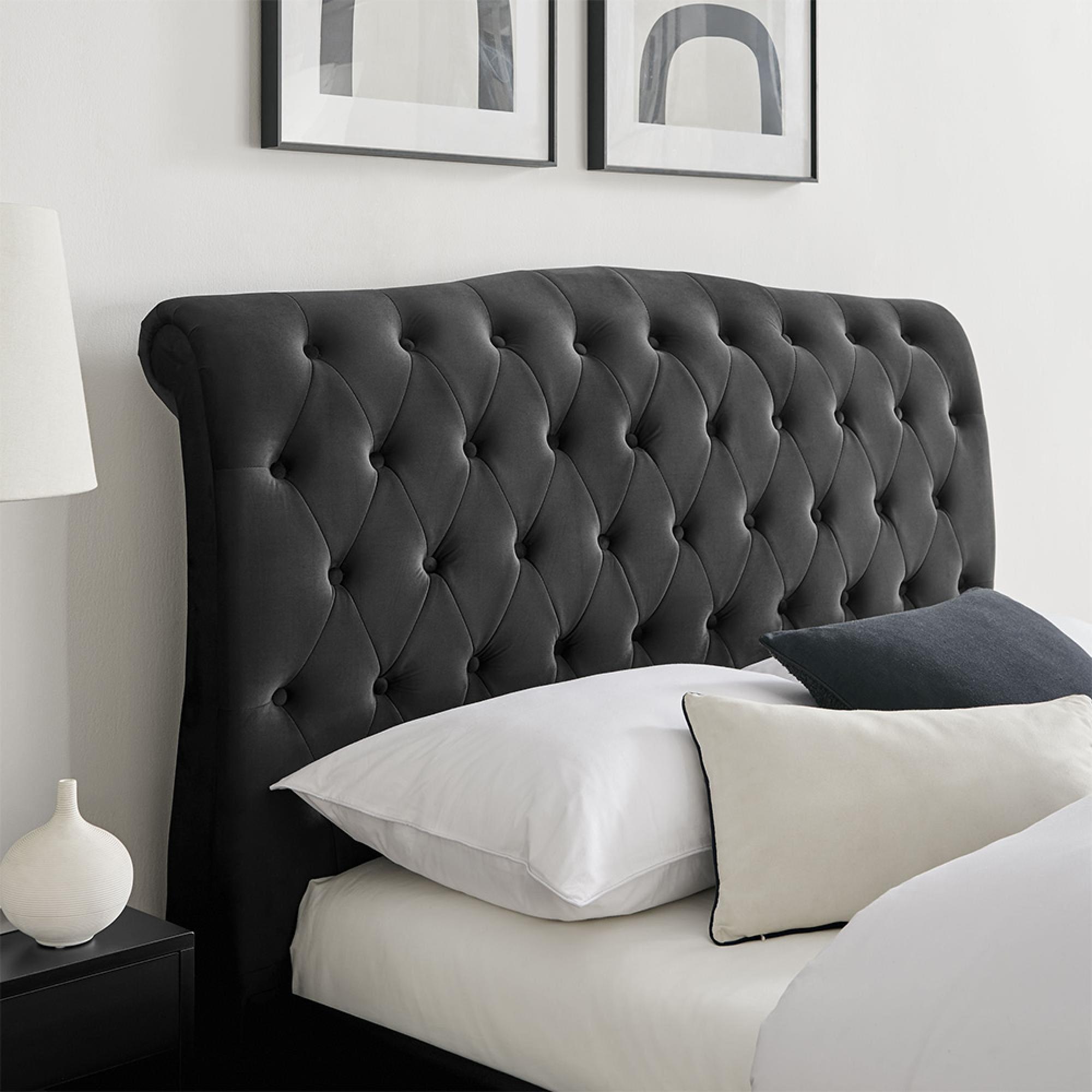 Roma Black Fabric Bed - Sizes Available