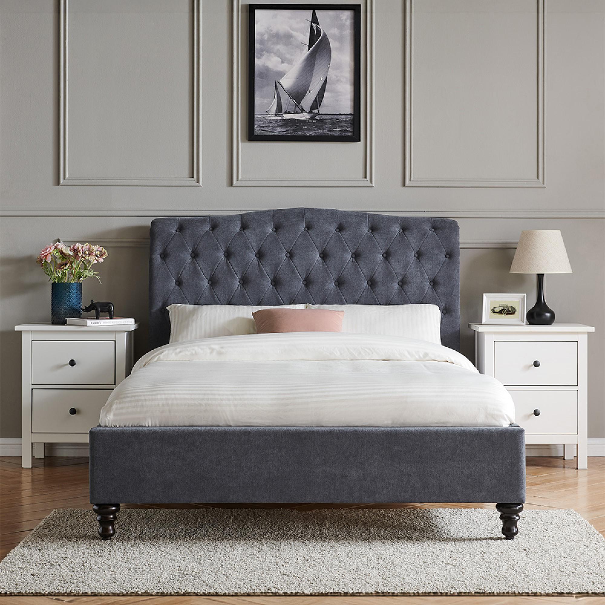 Roma Dark Grey Fabric Bed - Sizes Available