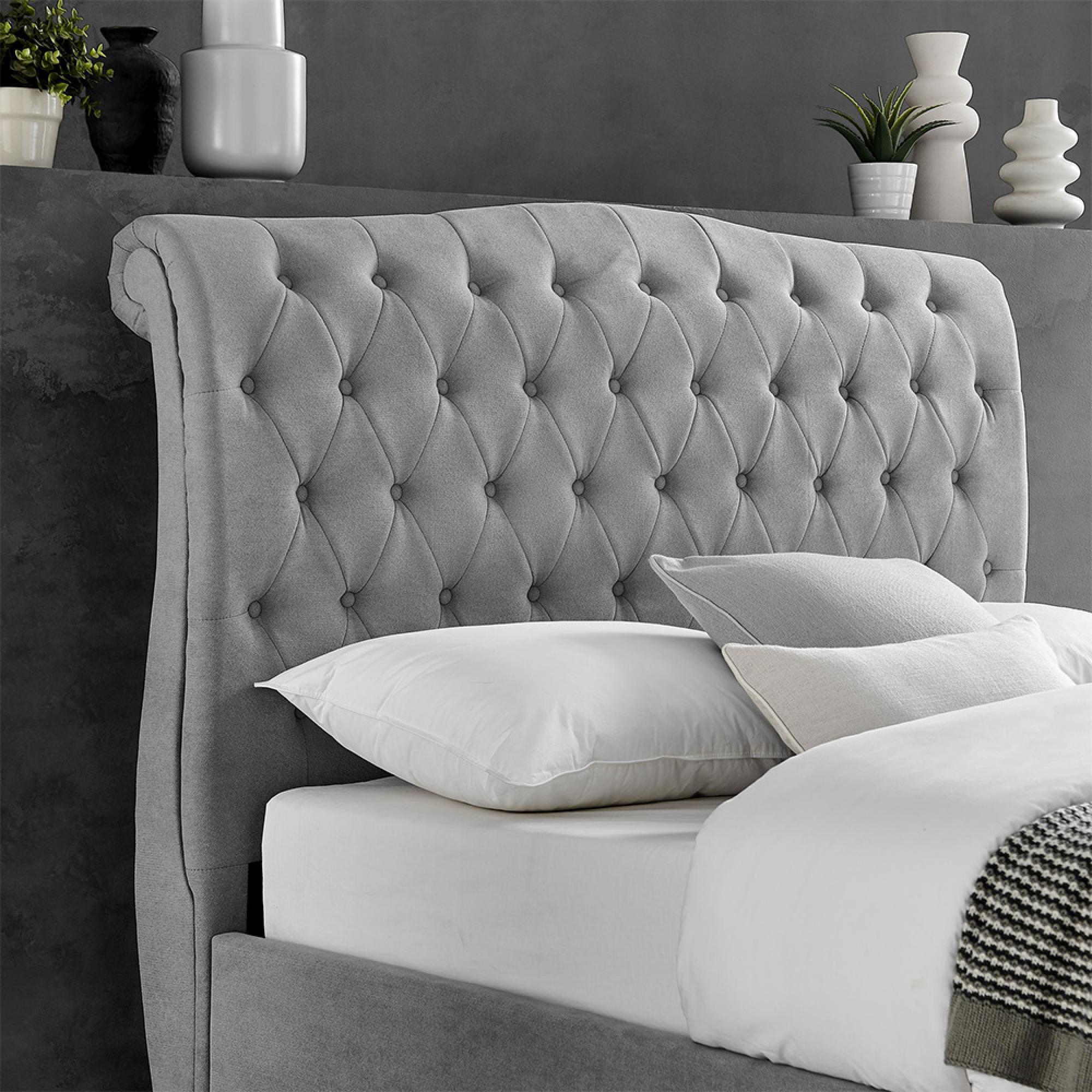 Roma Light Grey Fabric Ottoman Bed - Sizes Available