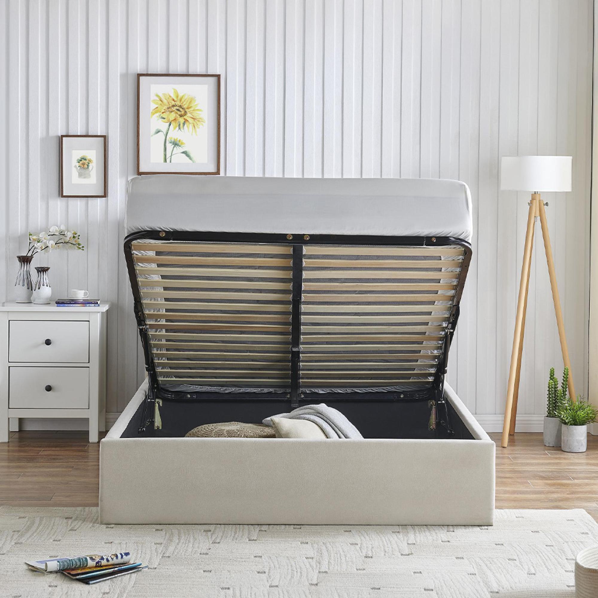 Roma Natural Fabric Ottoman Bed - Sizes Available