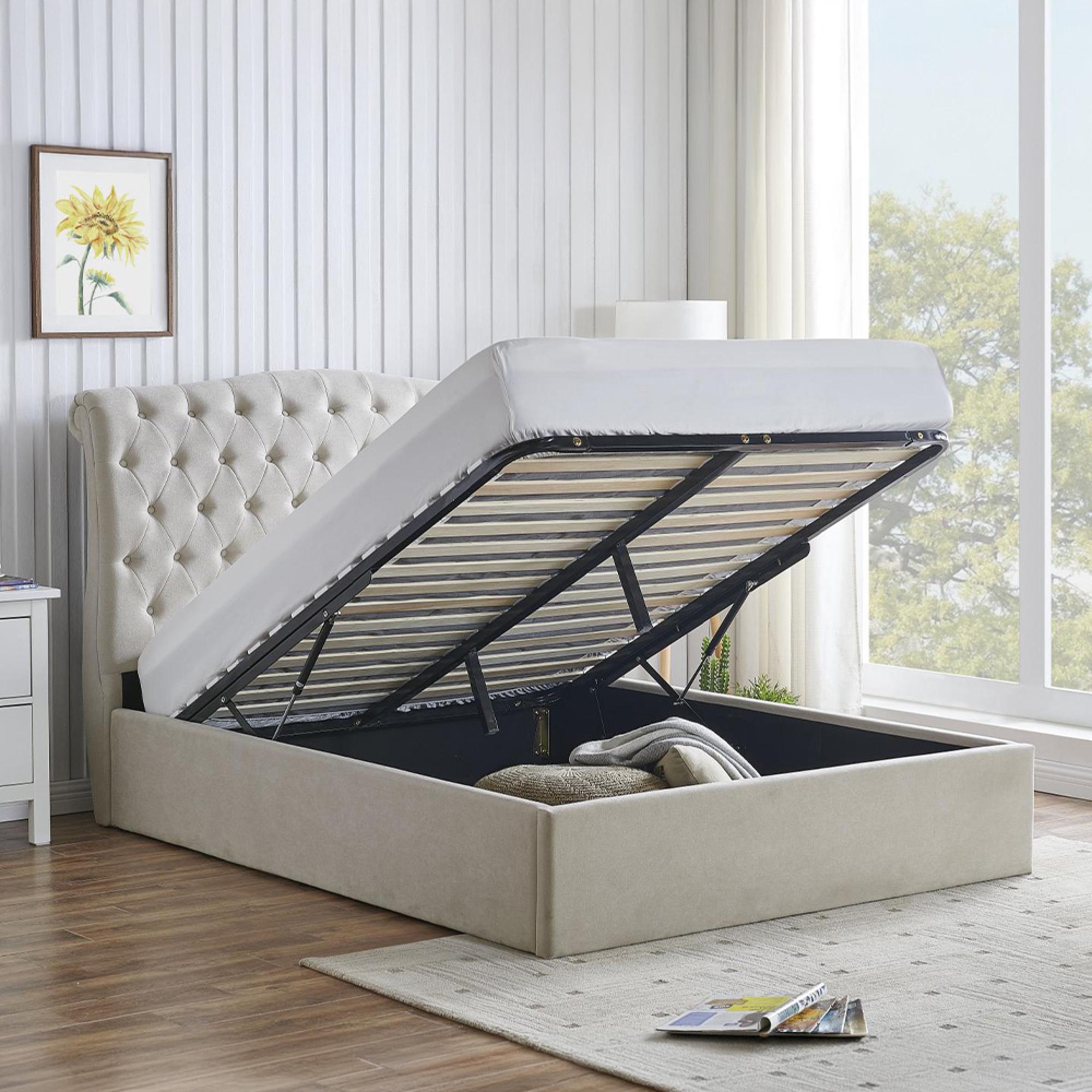 Roma Natural Fabric Ottoman Bed - Sizes Available