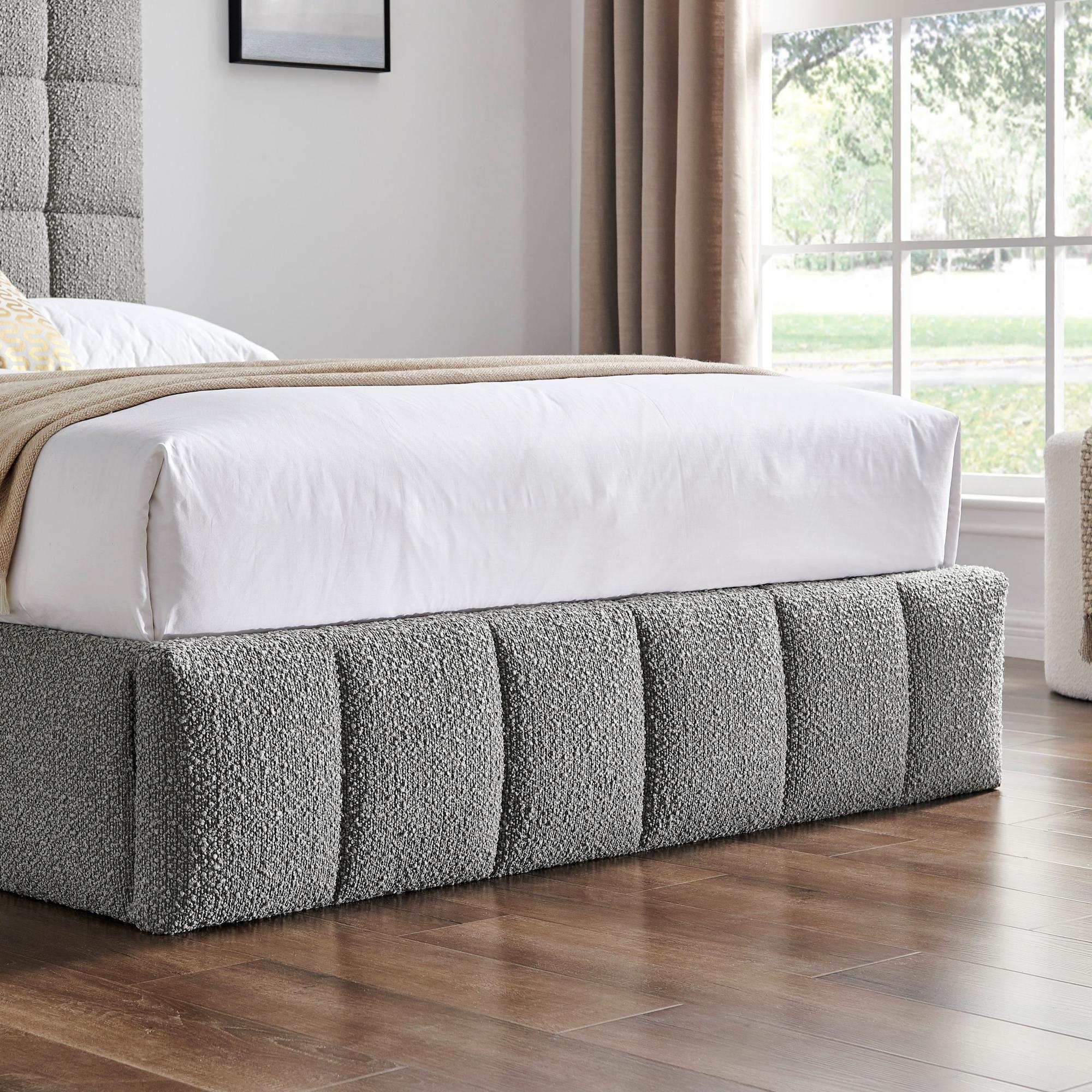 Stark Dove Grey Boucle Fabric Ottoman Bed - Sizes Available