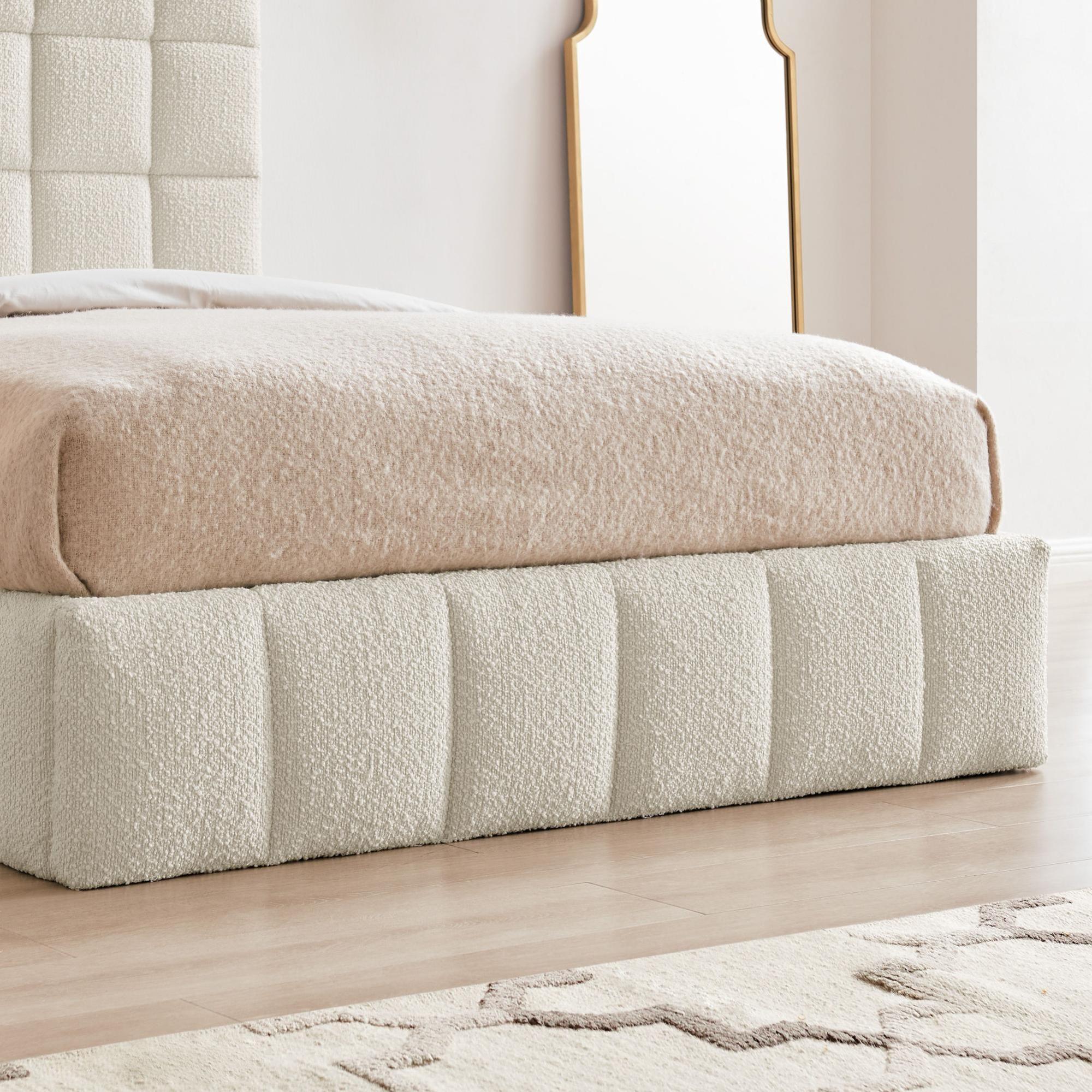 Stark Ivory Boucle Fabric Ottoman Bed - Sizes Available