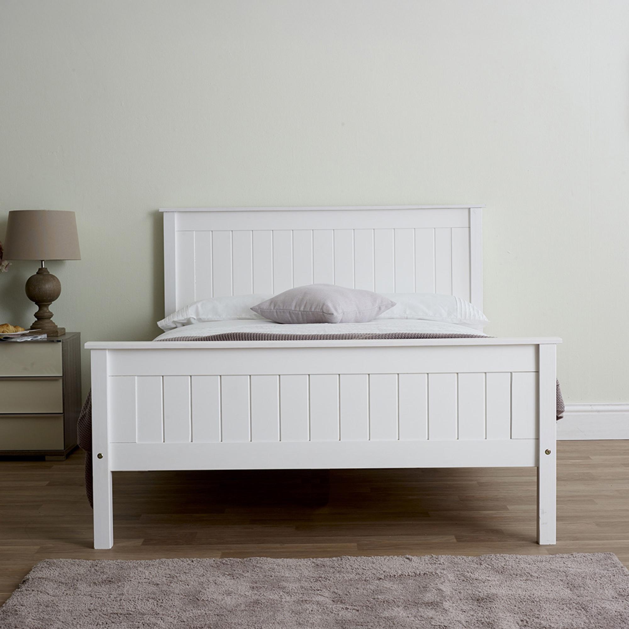 Travis White Wooden Bed - High Footend - Sizes Available
