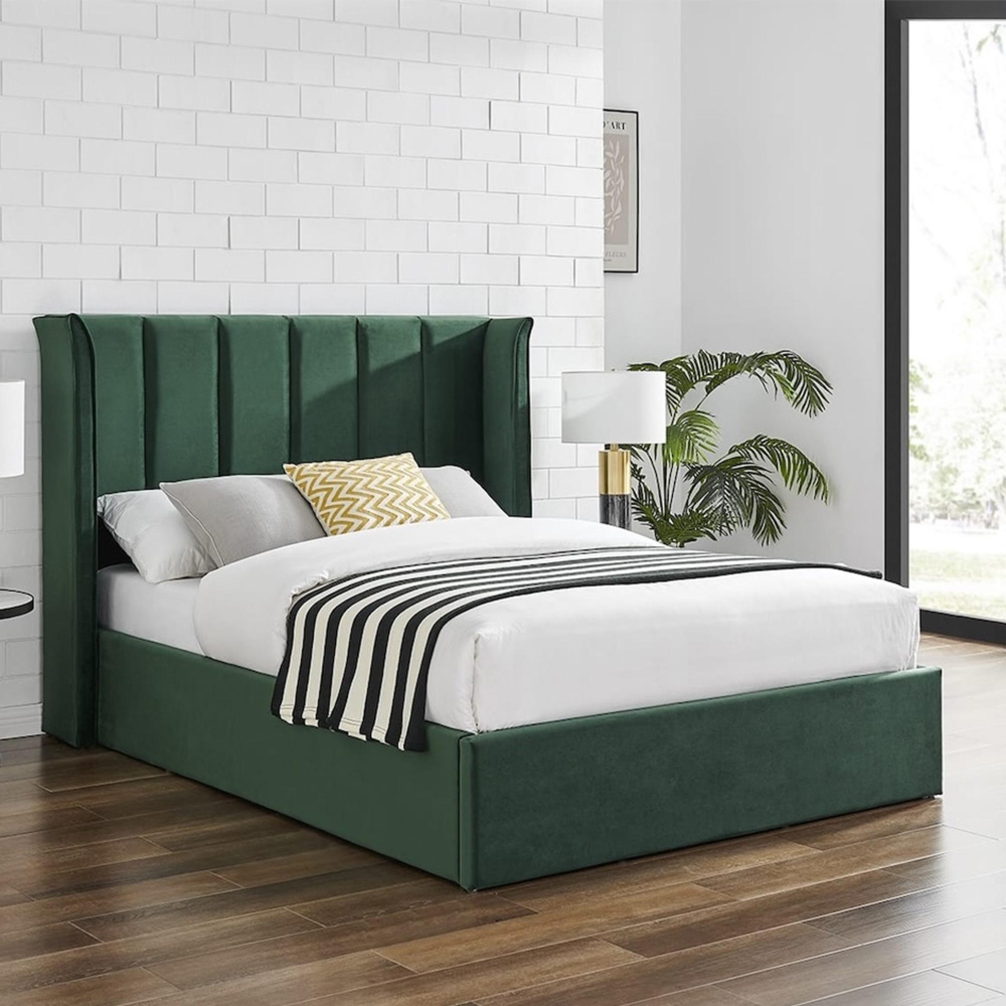 Posey Emerald Green Fabric Ottoman Bed - Sizes Available