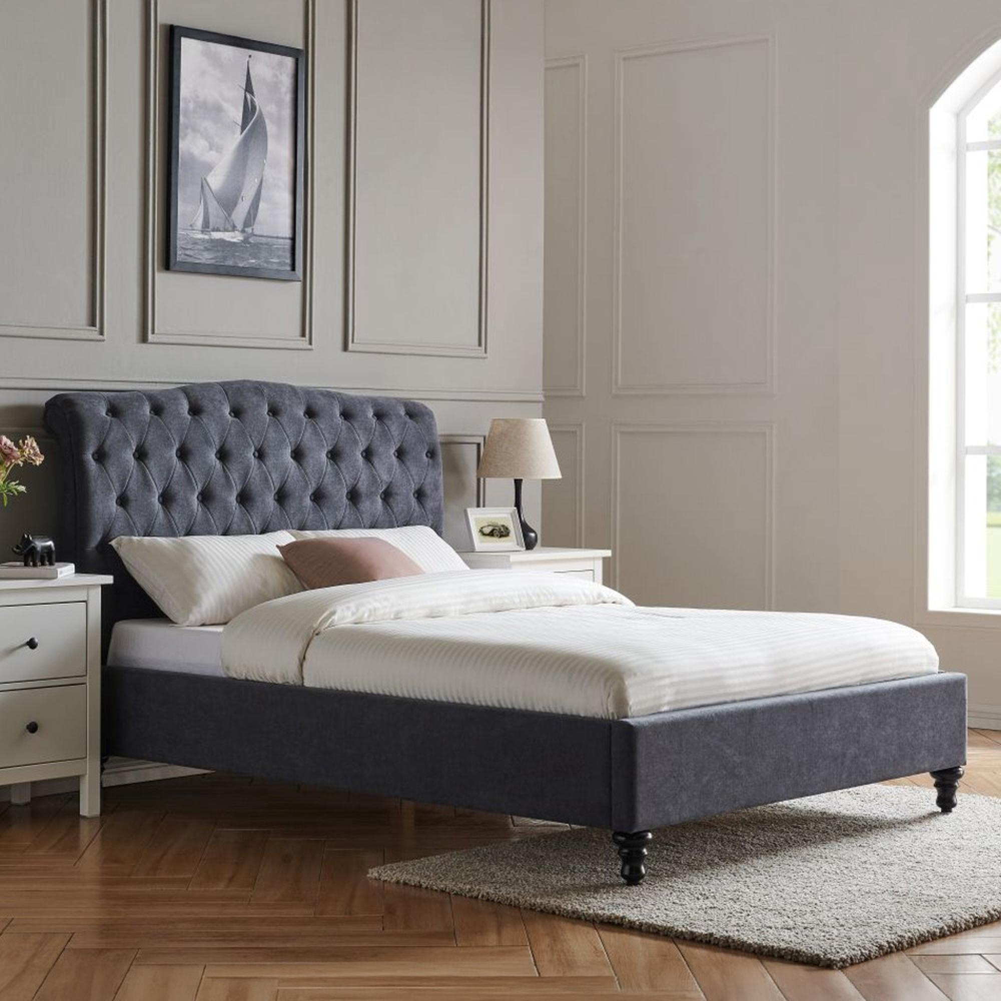 Roma Dark Grey Fabric Bed - Sizes Available