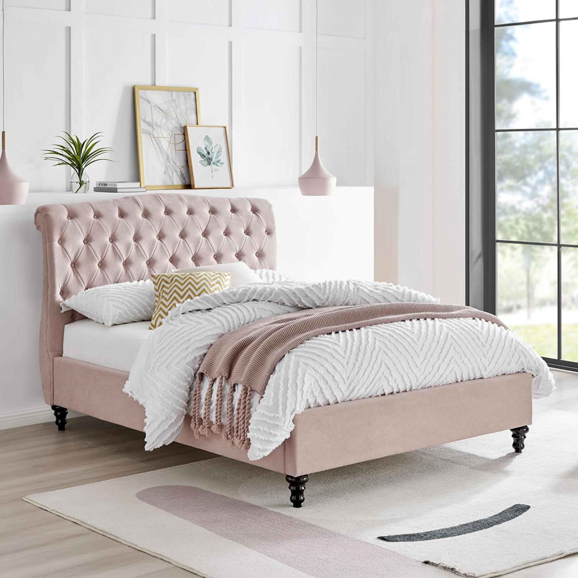 Roma Pink Fabric Bed - Sizes Available