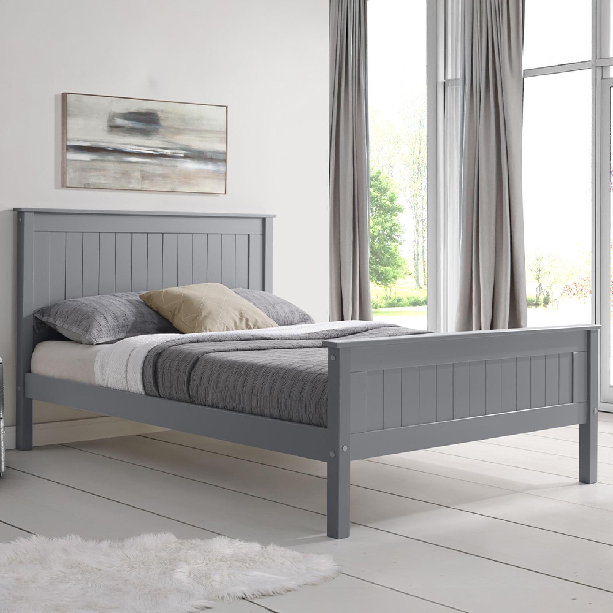 Travis Grey Wooden Bed - High Footend - Sizes Available