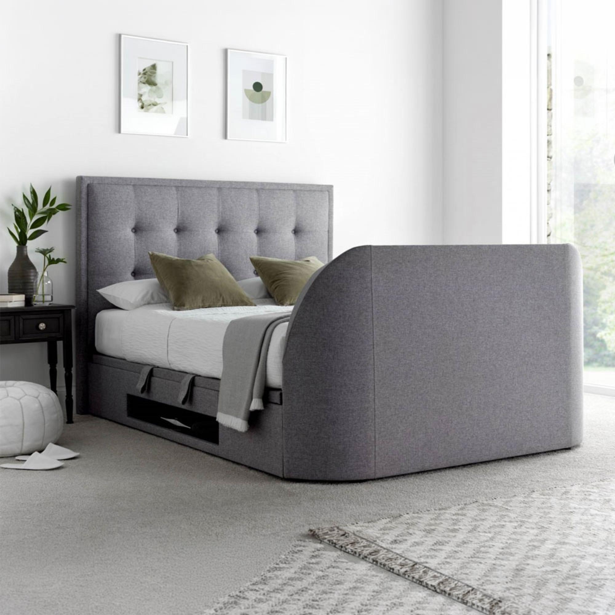 Falmer Ottoman Storage TV Bed - Marbella Grey Fabric - Sizes Available